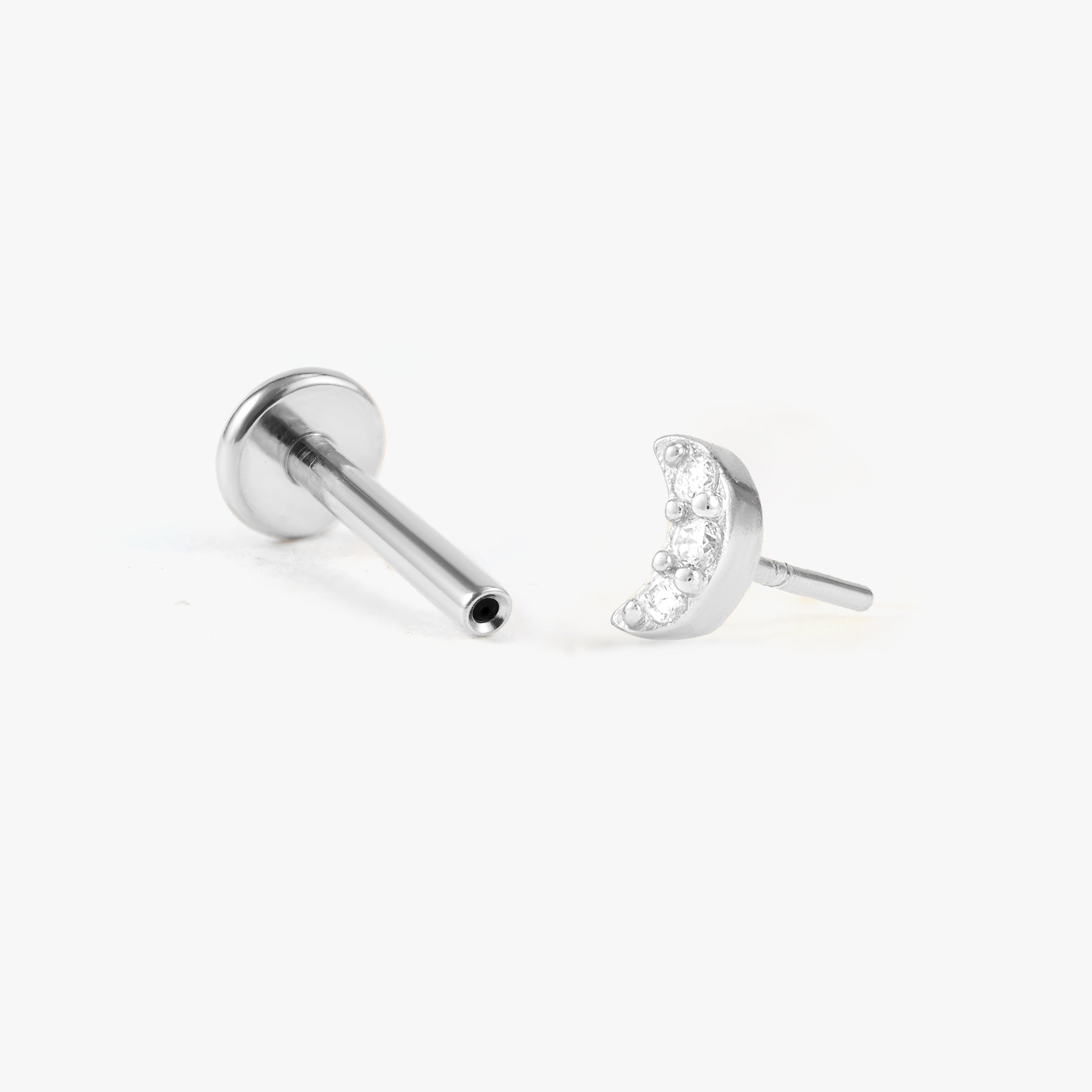 Moon Crystal CZ Push Pin Earring