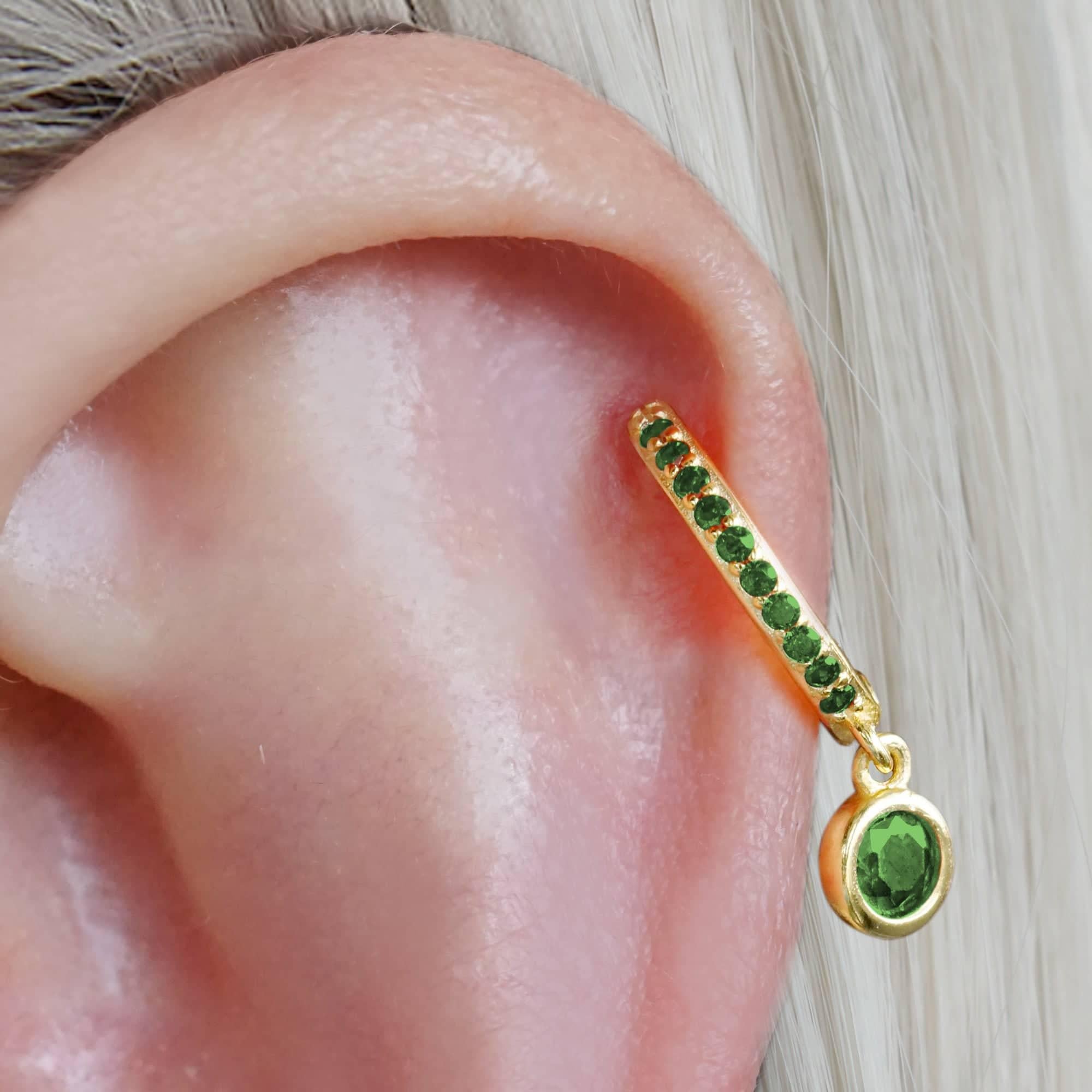 Emerald Green CZ  Birthstone Pave Hoop Earrings