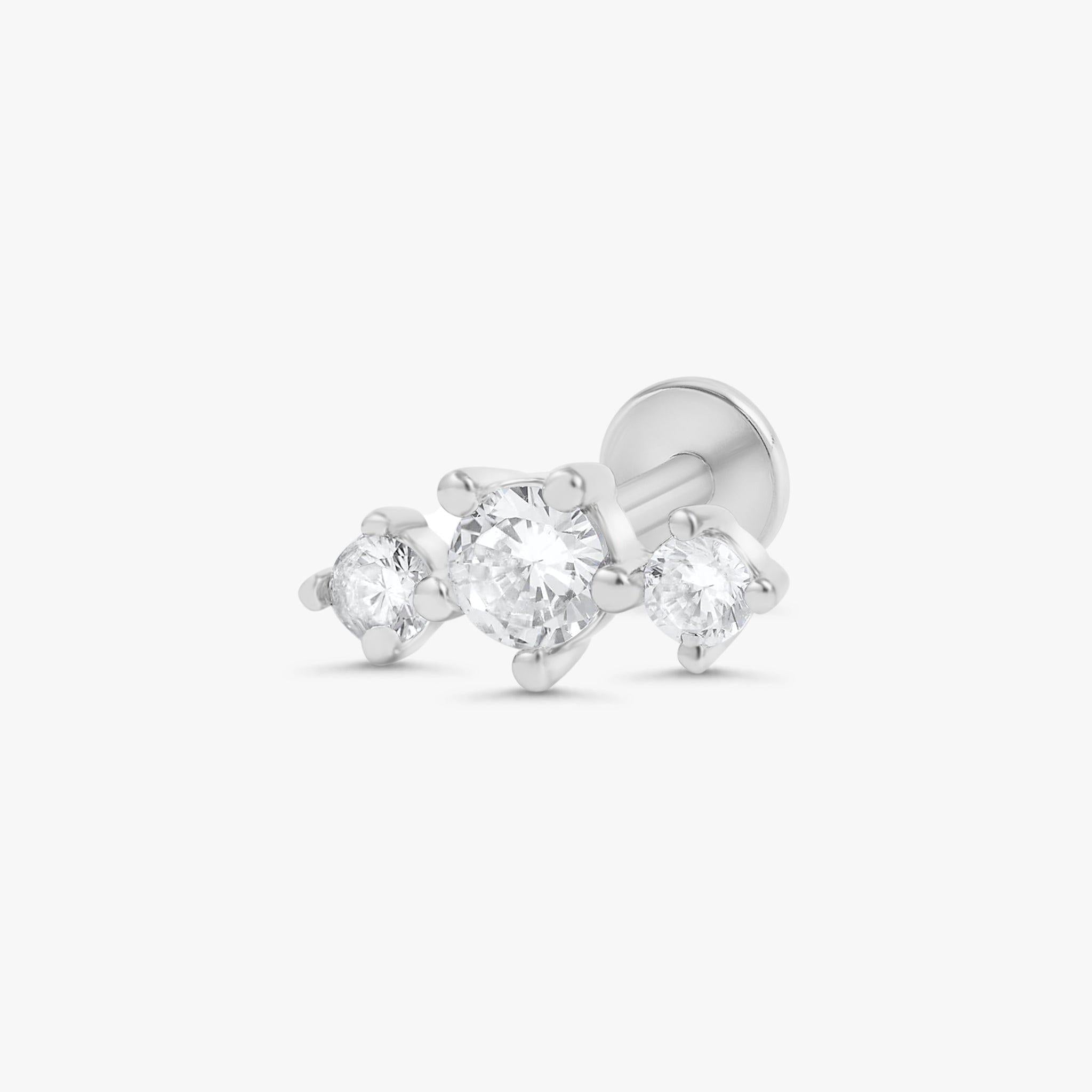 Triple Crystal CZ  Flat Back Piercing Stud