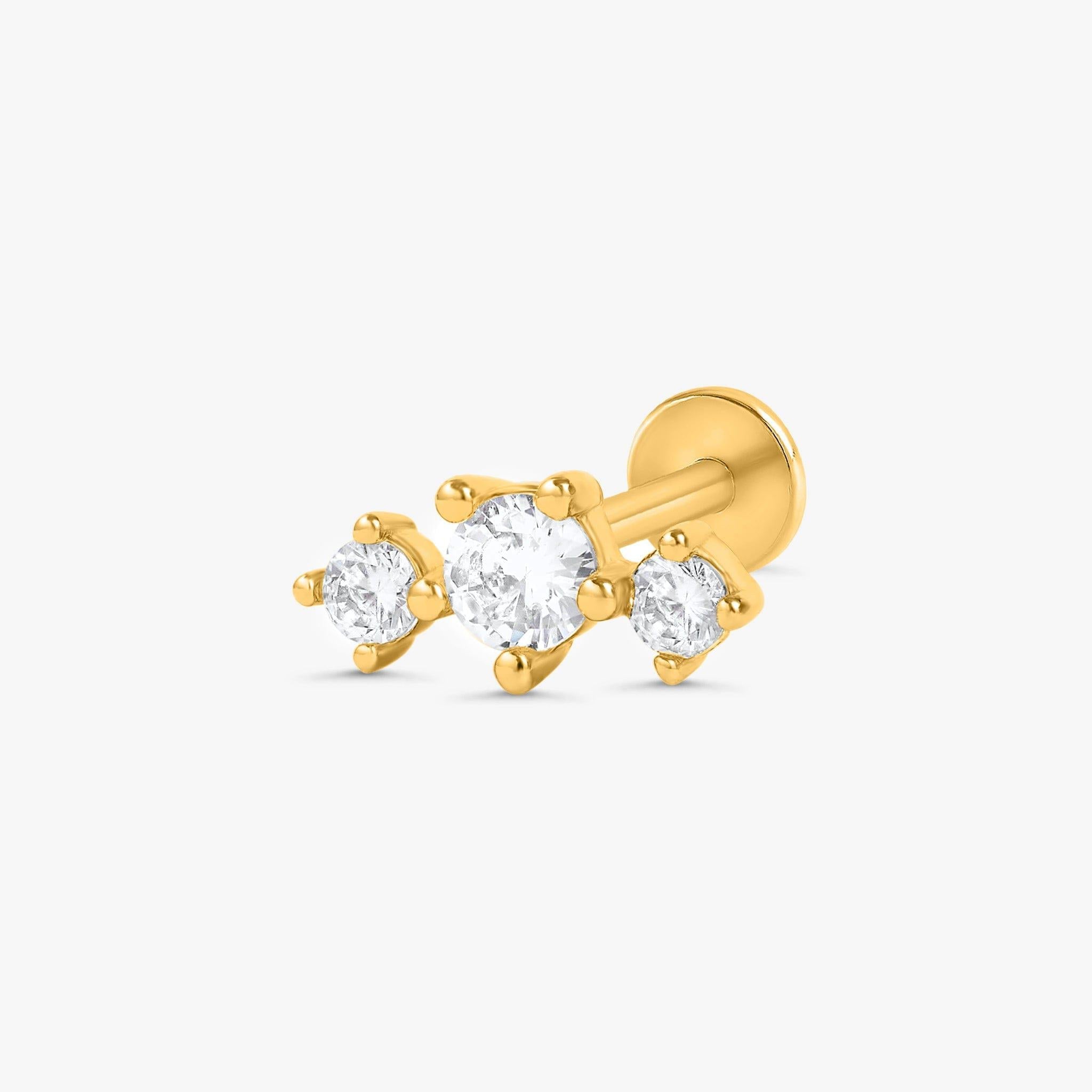 Triple Crystal CZ  Flat Back Piercing Stud