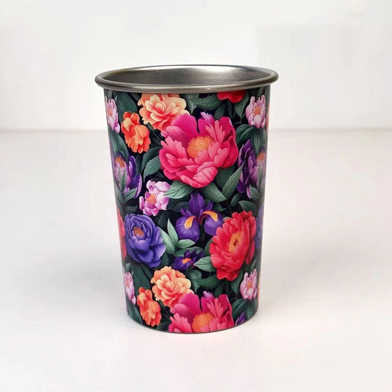 Retro Floral Stainless Steel Water Cup: Safe & Durable Material