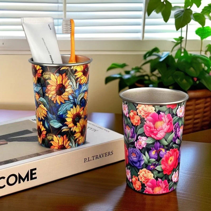 Retro Floral Stainless Steel Water Cup: Safe & Durable Material