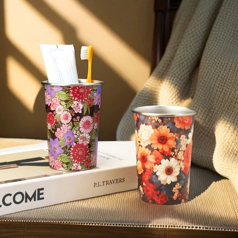 Retro Floral Stainless Steel Water Cup: Safe & Durable Material