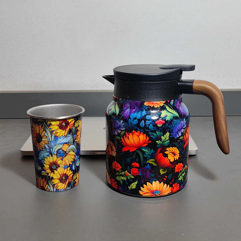 Vintage Floral Pattern Tea Thermos Cup – Built-In Infuser, 35 Oz