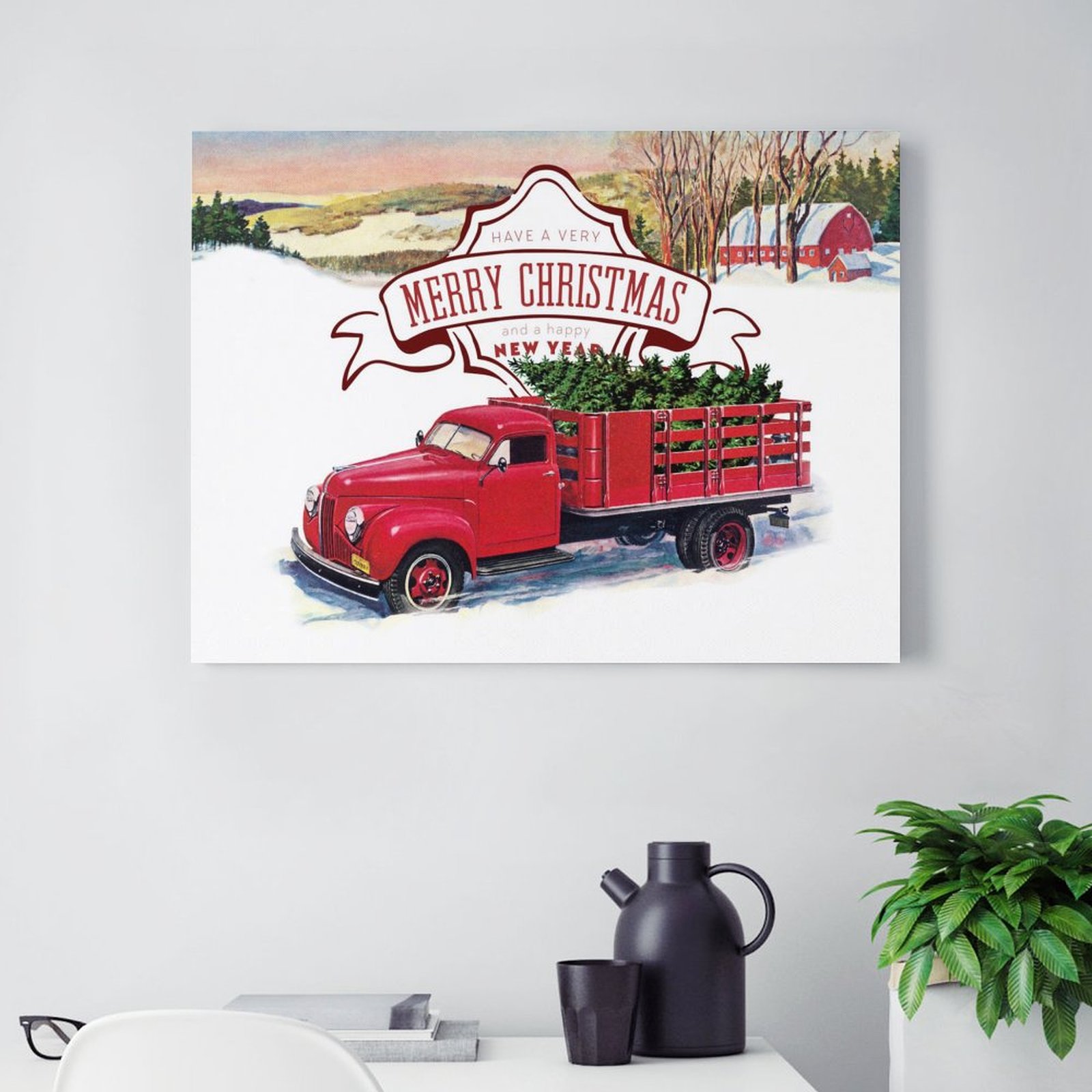 Merry Christmas red truck