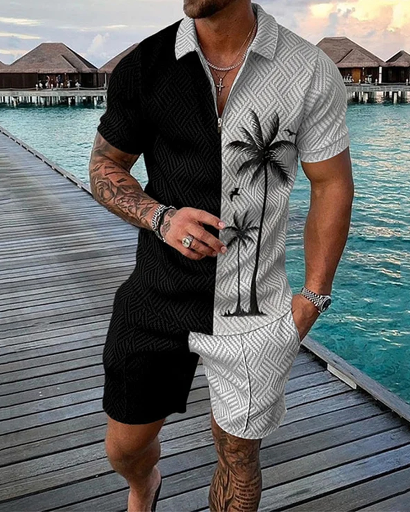Coconut Tree Polo Shirt And Shorts Co-Ord