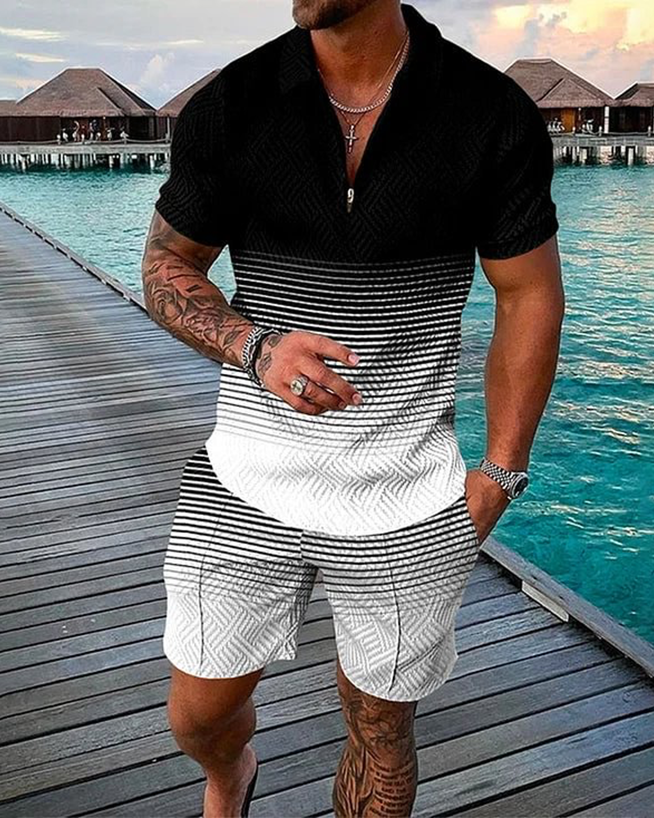 Darkness Gradient Polo Shirt And Shorts Co-Ord