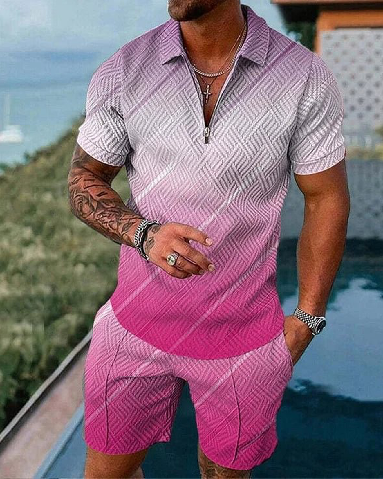 Vector Pink Polo Shirt And Shorts Co-Ord