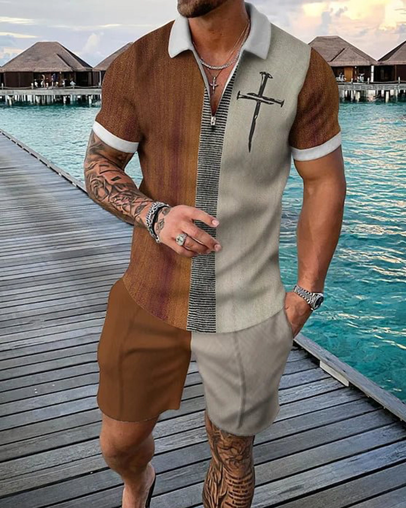 Florida Man Cross Polo Shirt And Shorts Co-Ord