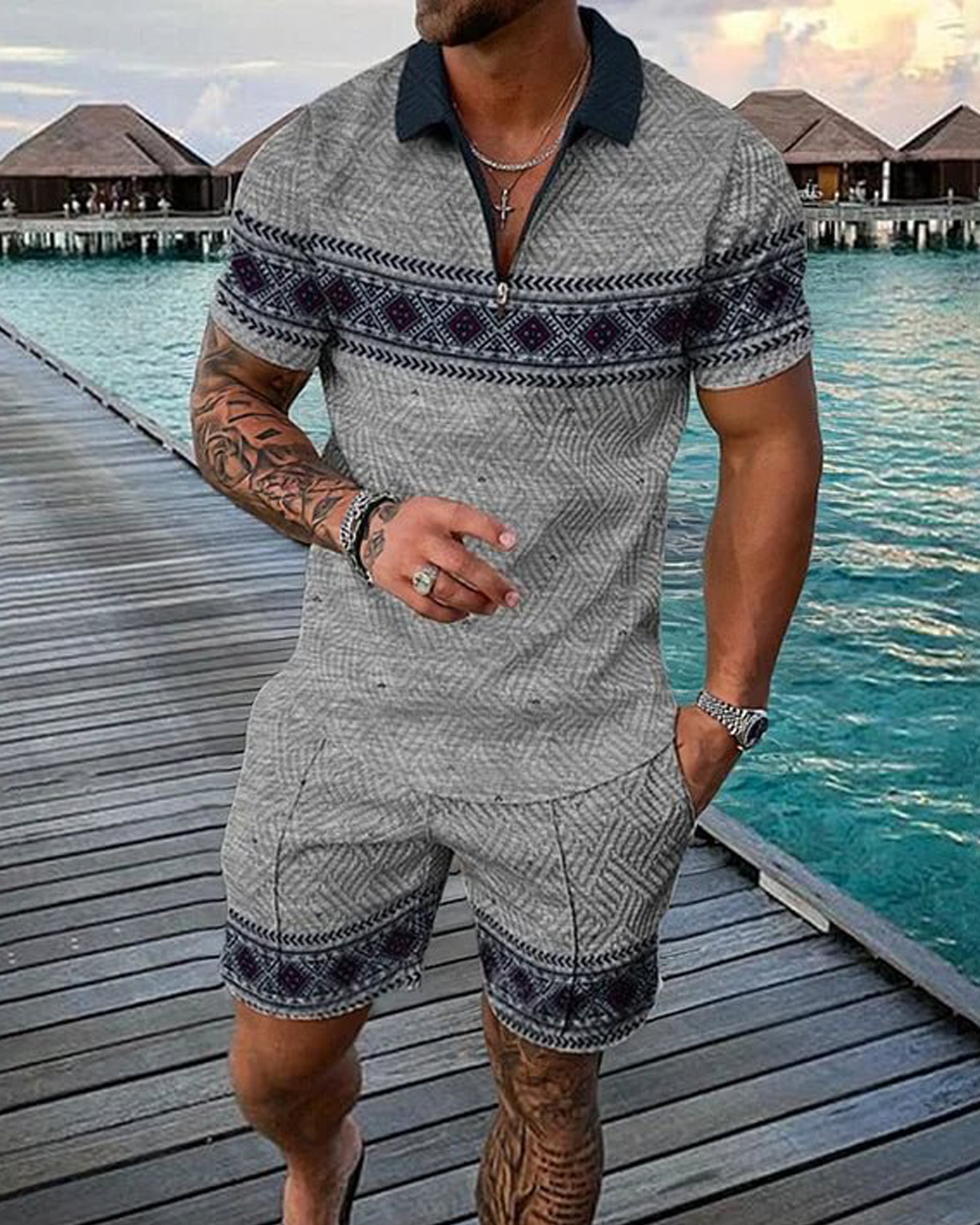 Mandala Polo Shirt And Shorts Co-Ord