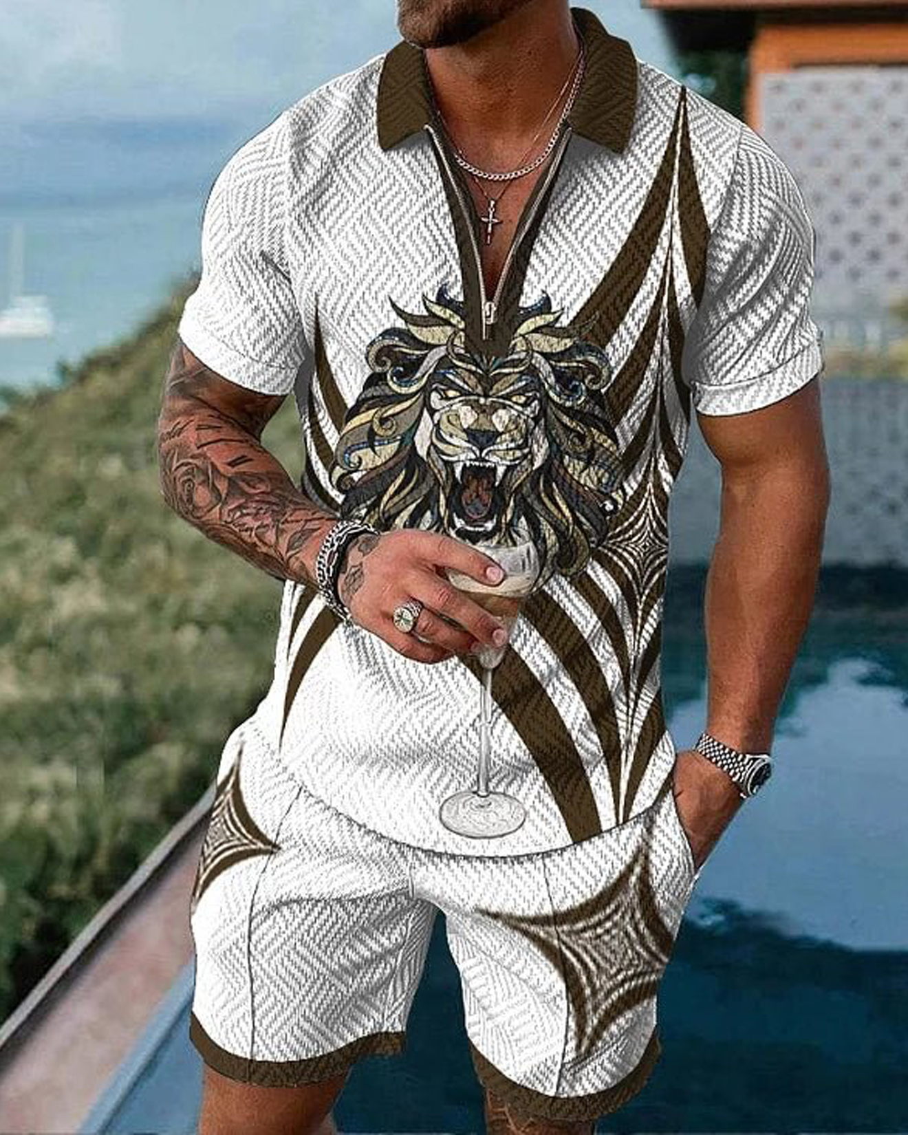 Savage Lion Polo Shirt And Shorts Co-Ord