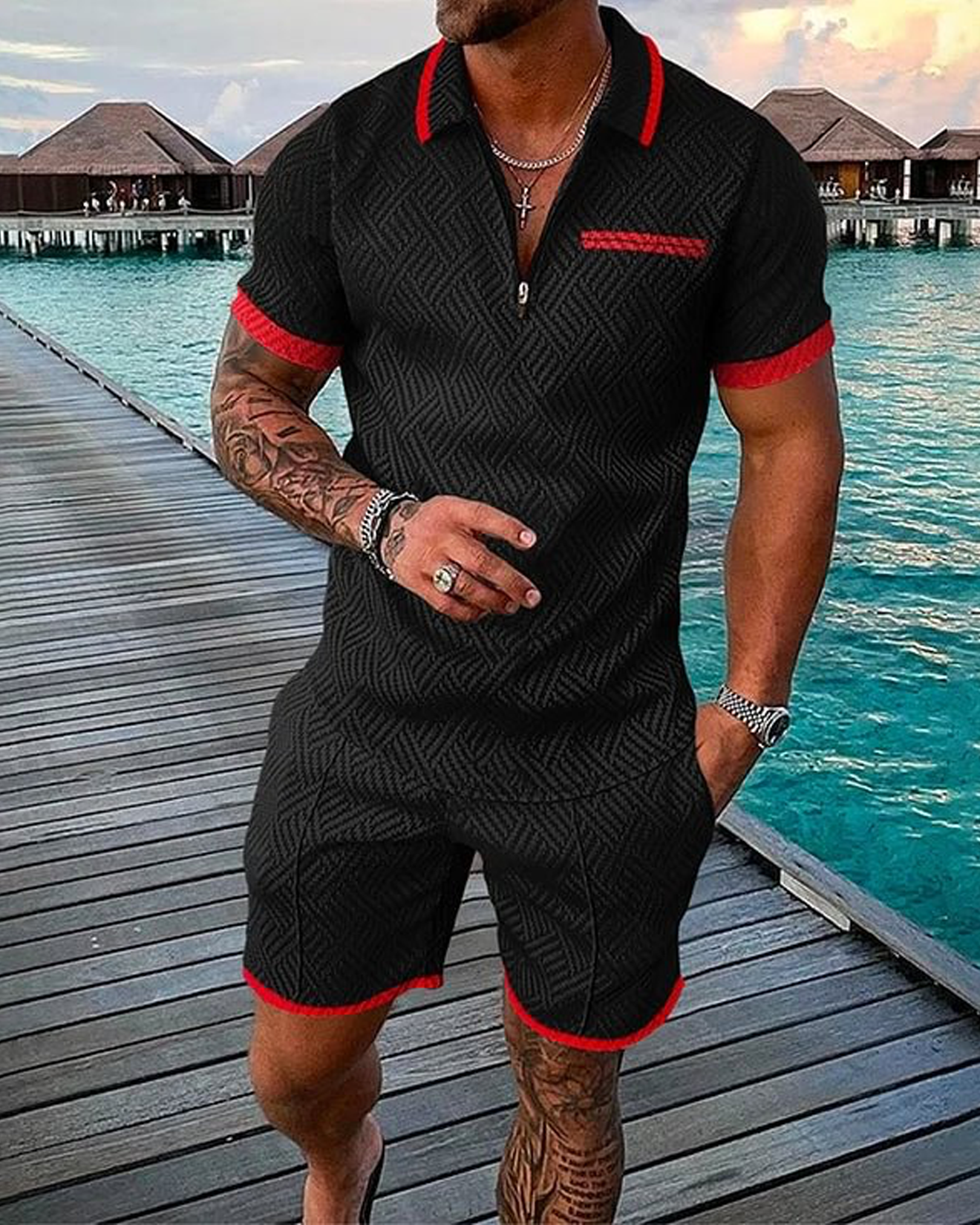 Crimson Night Polo Shirt And Shorts Co-Ord