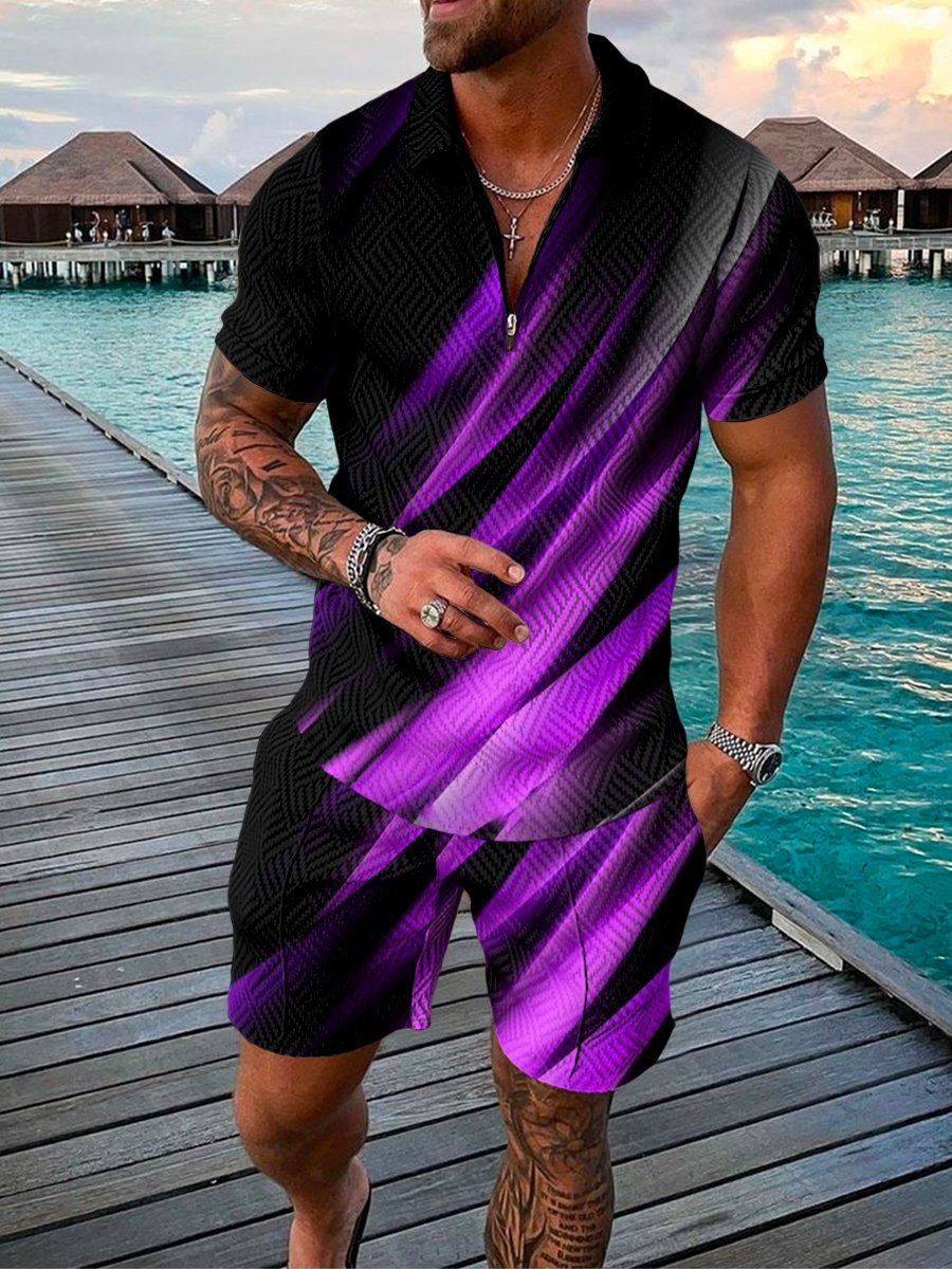 Men's Casual Purple Haze Black Polo Suit