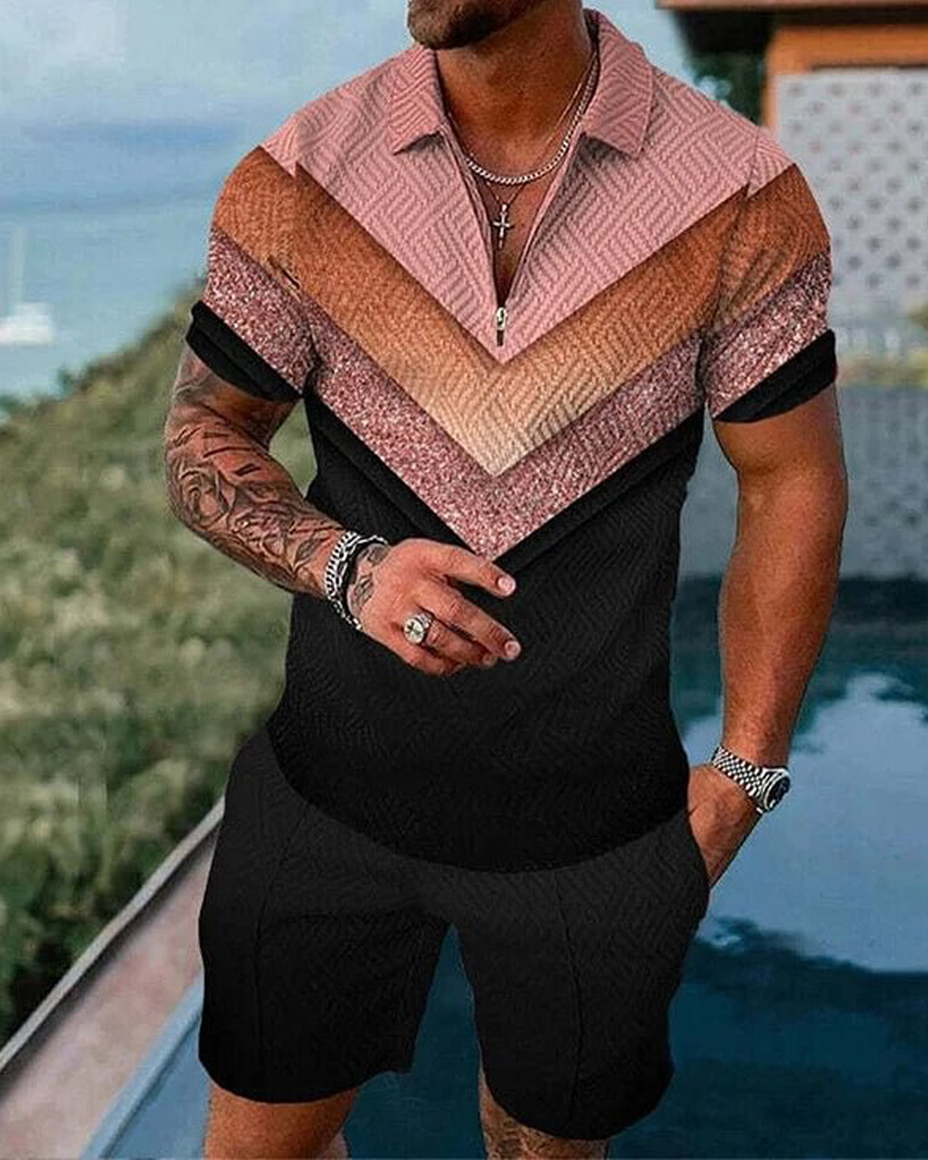Rose Gold Radiance Polo Shirt And Shorts Co-Ord