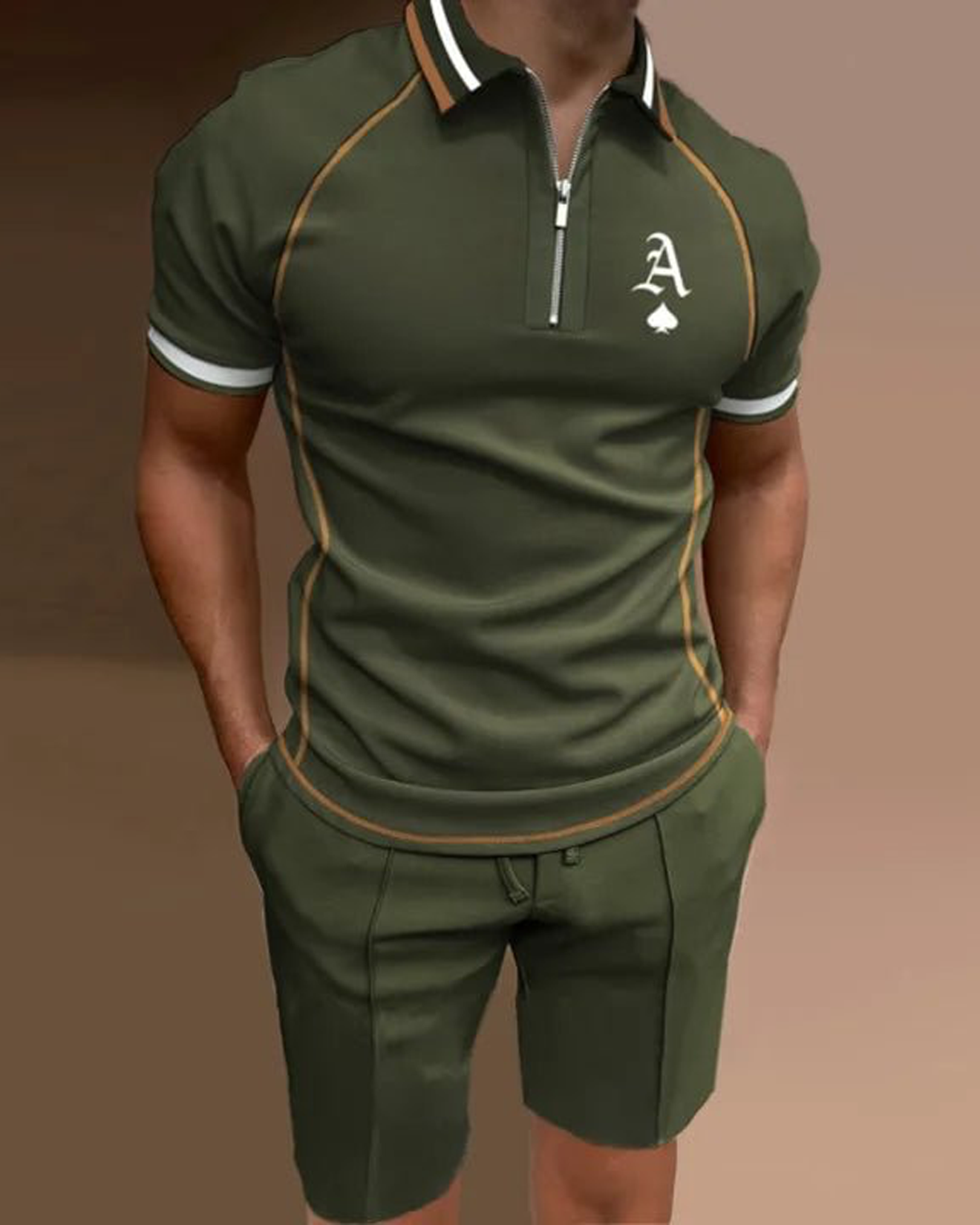 Green Ace of Spades Polo Shirt And Shorts Co-Ord