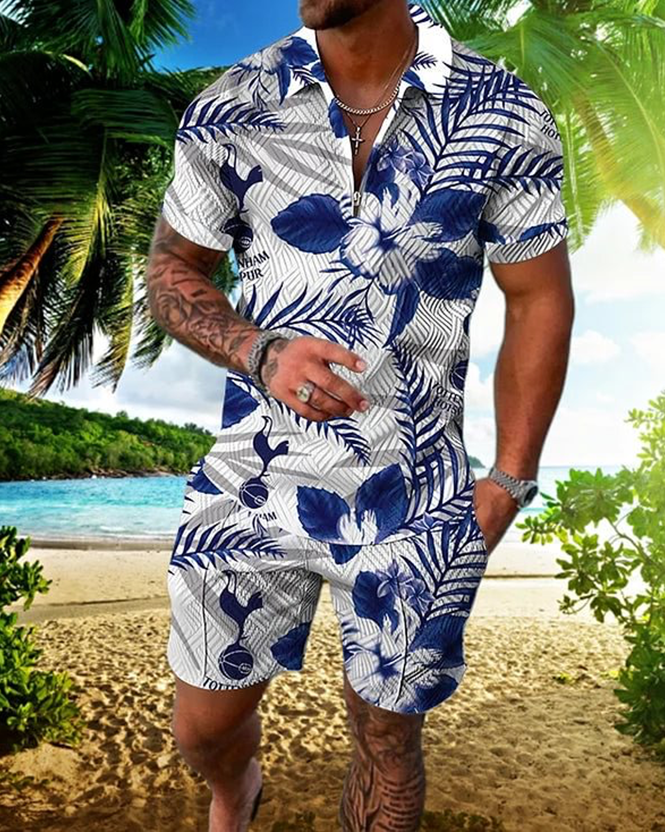 Blue Hula Polo Shirt And Shorts Co-Ord