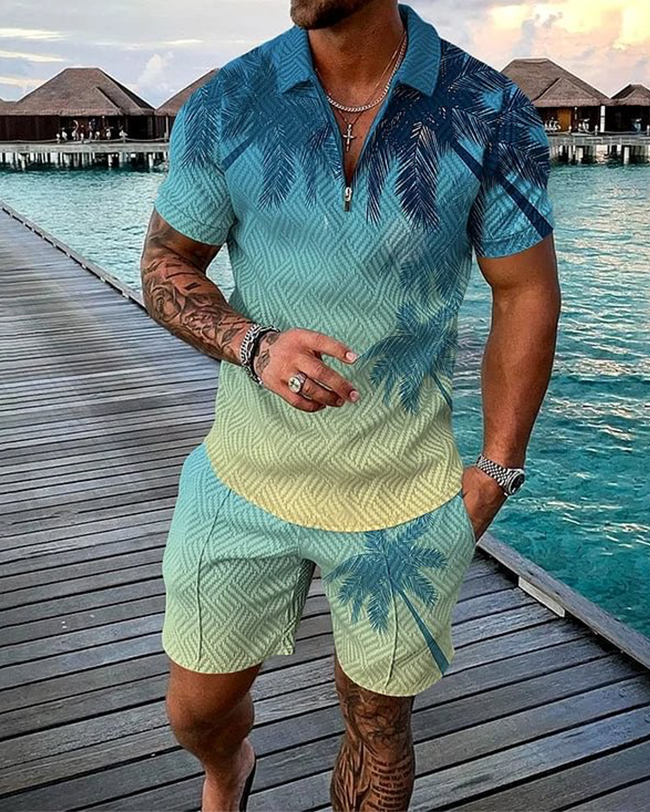 Seaside Gradient Polo Shirt And Shorts Co-Ord