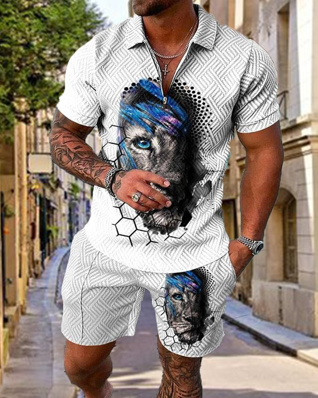 Men's Casual Eye of Tiger Polo Suit