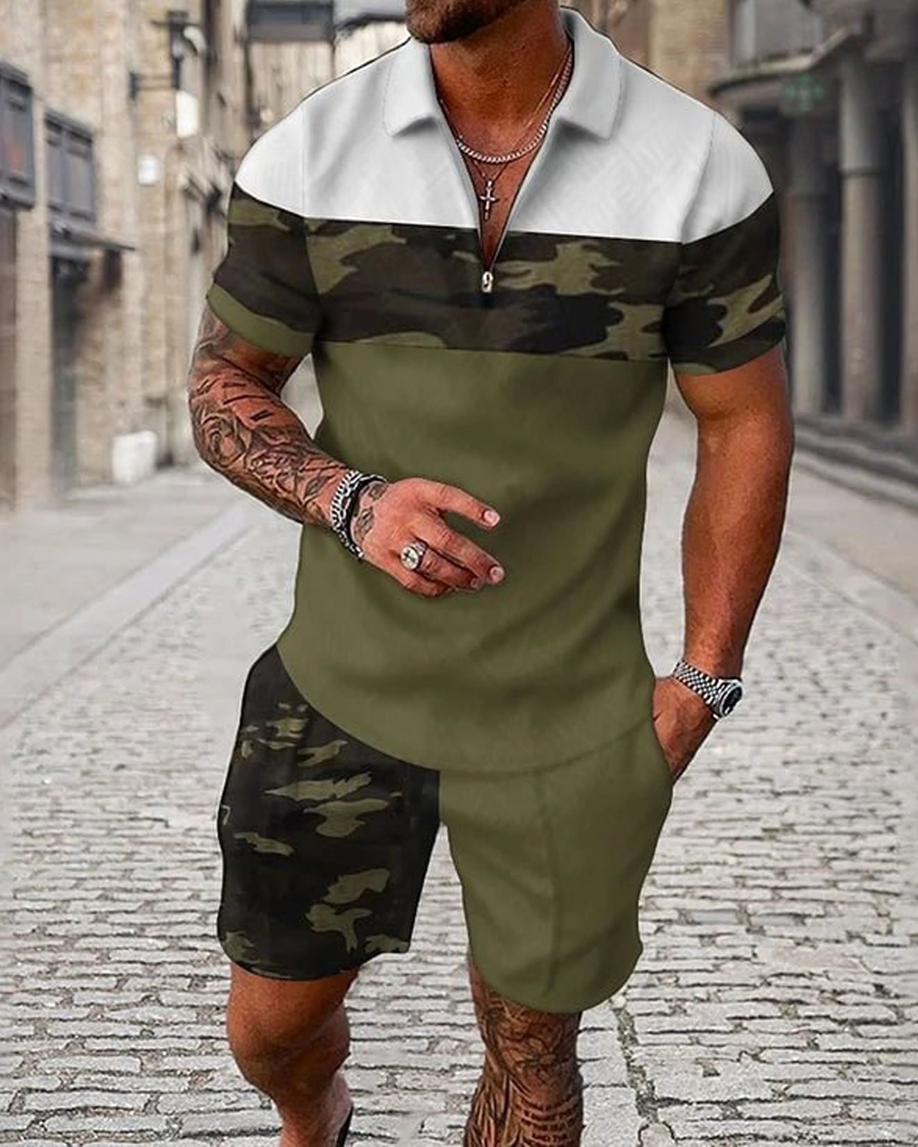 Classy Camo Polo Shirt And Shorts Co-Ord