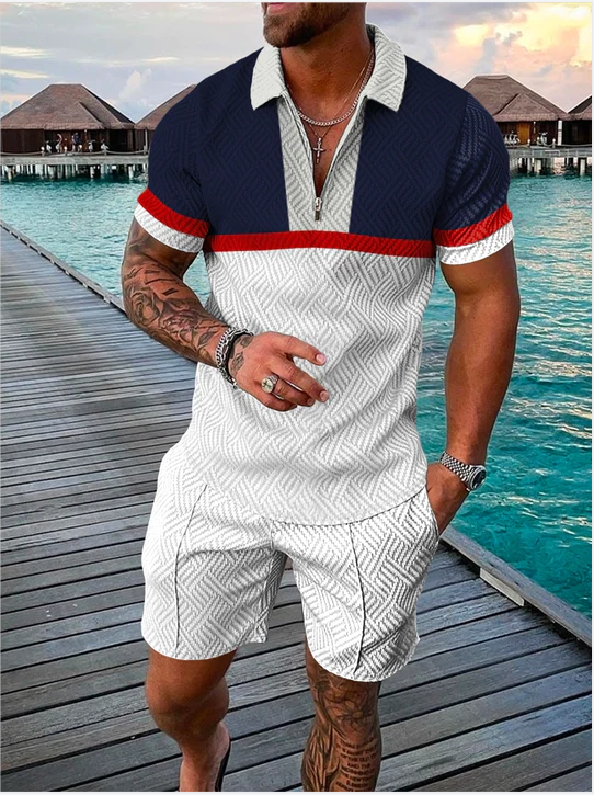 Men's Casual Namebrand Pattern Printed Polo Suit