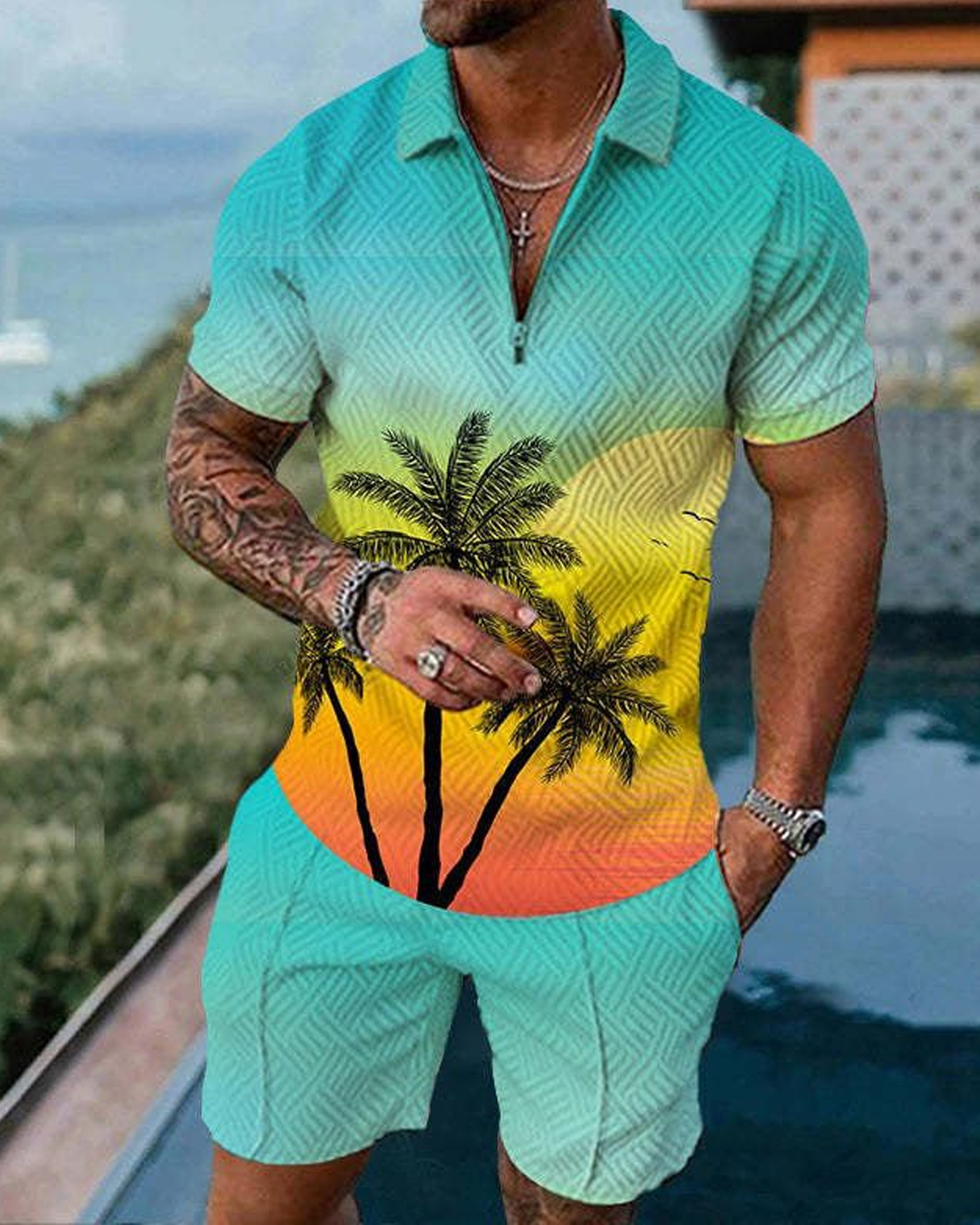 Men's Casual Tropical Polo Suit