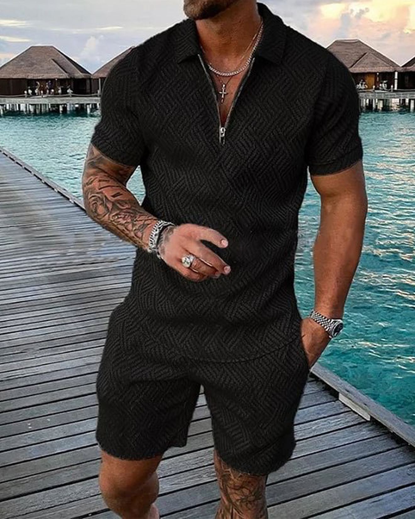 Casual Polo Shirt And Shorts Co-Ord