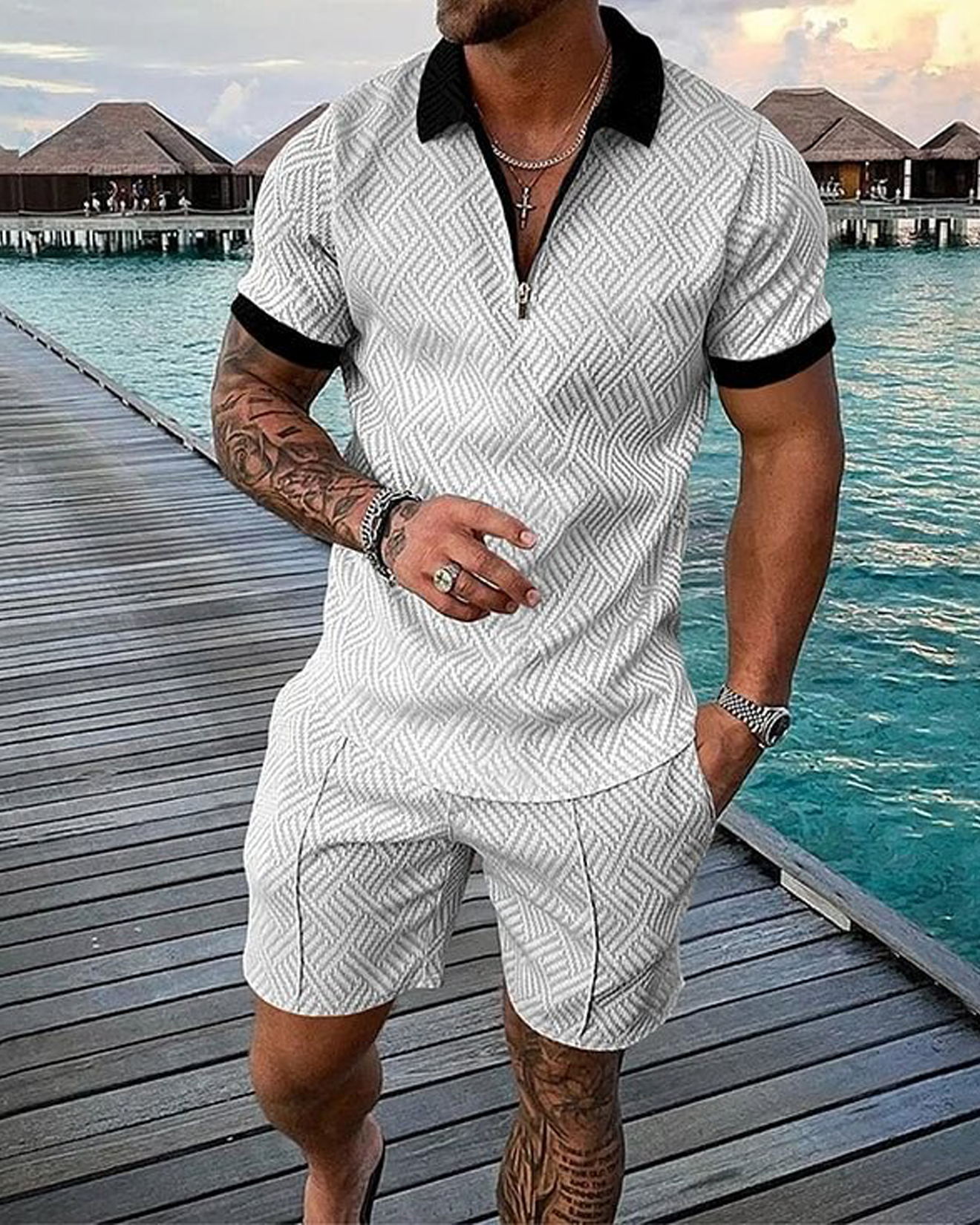Amigo White Polo Shirt And Shorts Co-Ord
