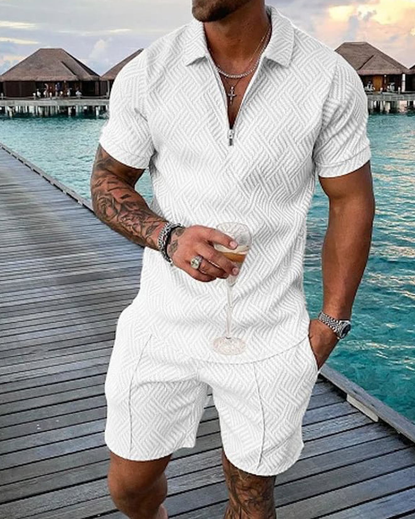 Infinity White Polo Shirt And Shorts Co-Ord