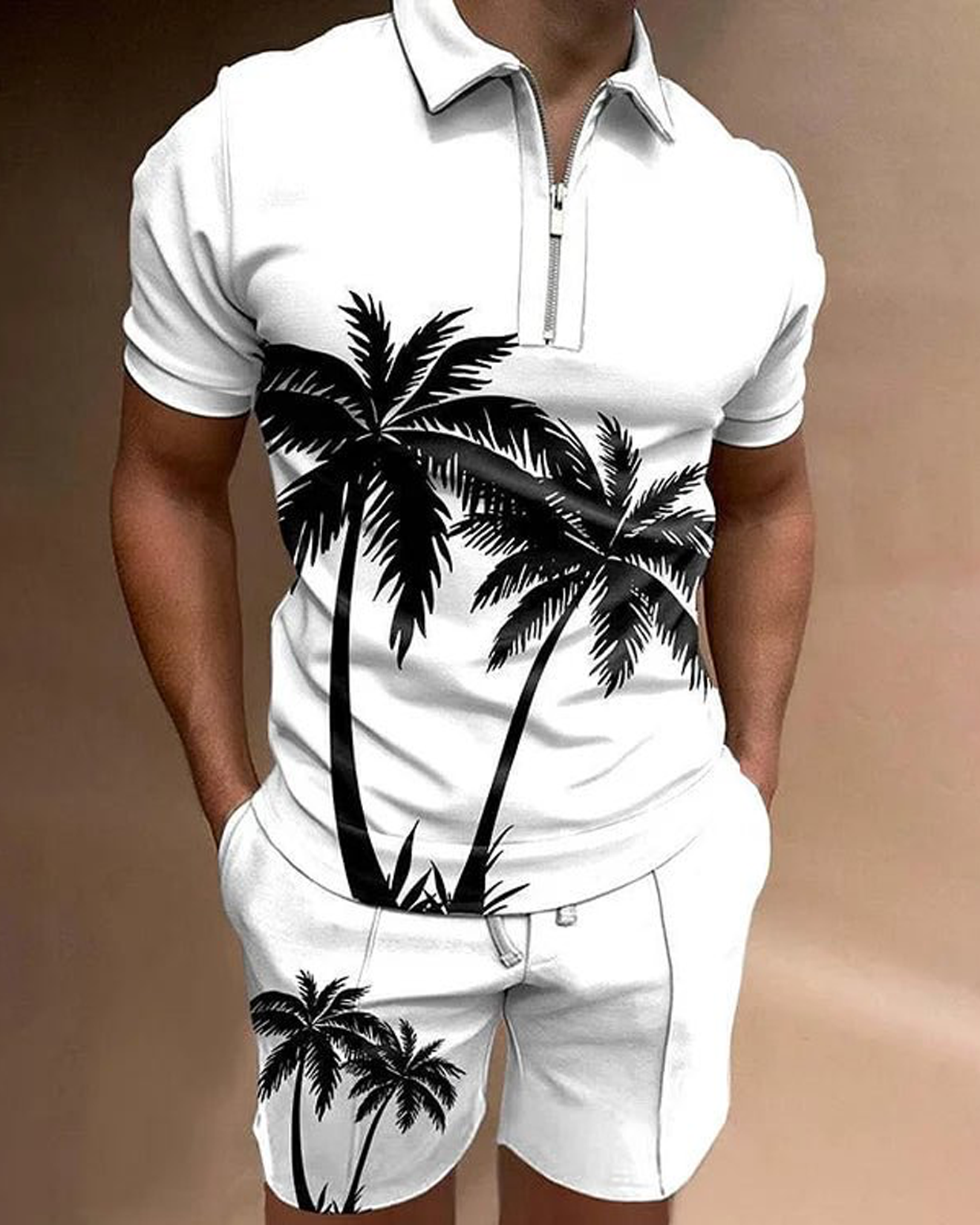 Holiday Coconut Print Short Sleeve Polo Shirt And Shorts Co-Ord
