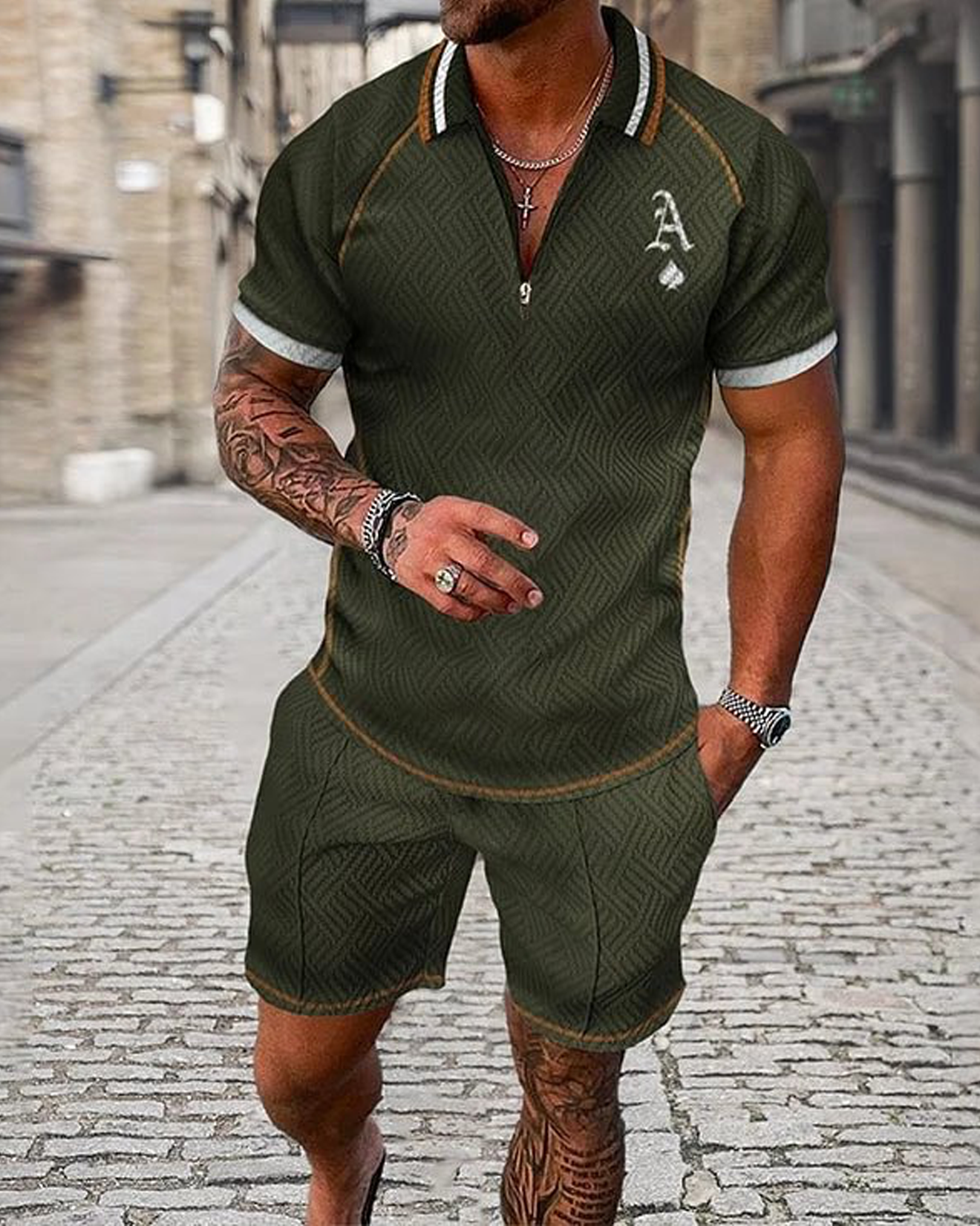 Men's Poker A Sleeve Polo Shirt And Shorts Co-Ord