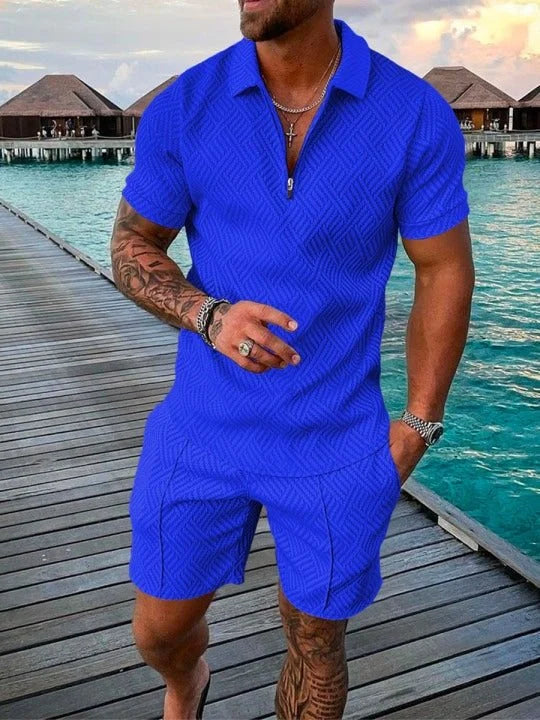 Blue Holiday Polo Shirt And Shorts Co-Ord