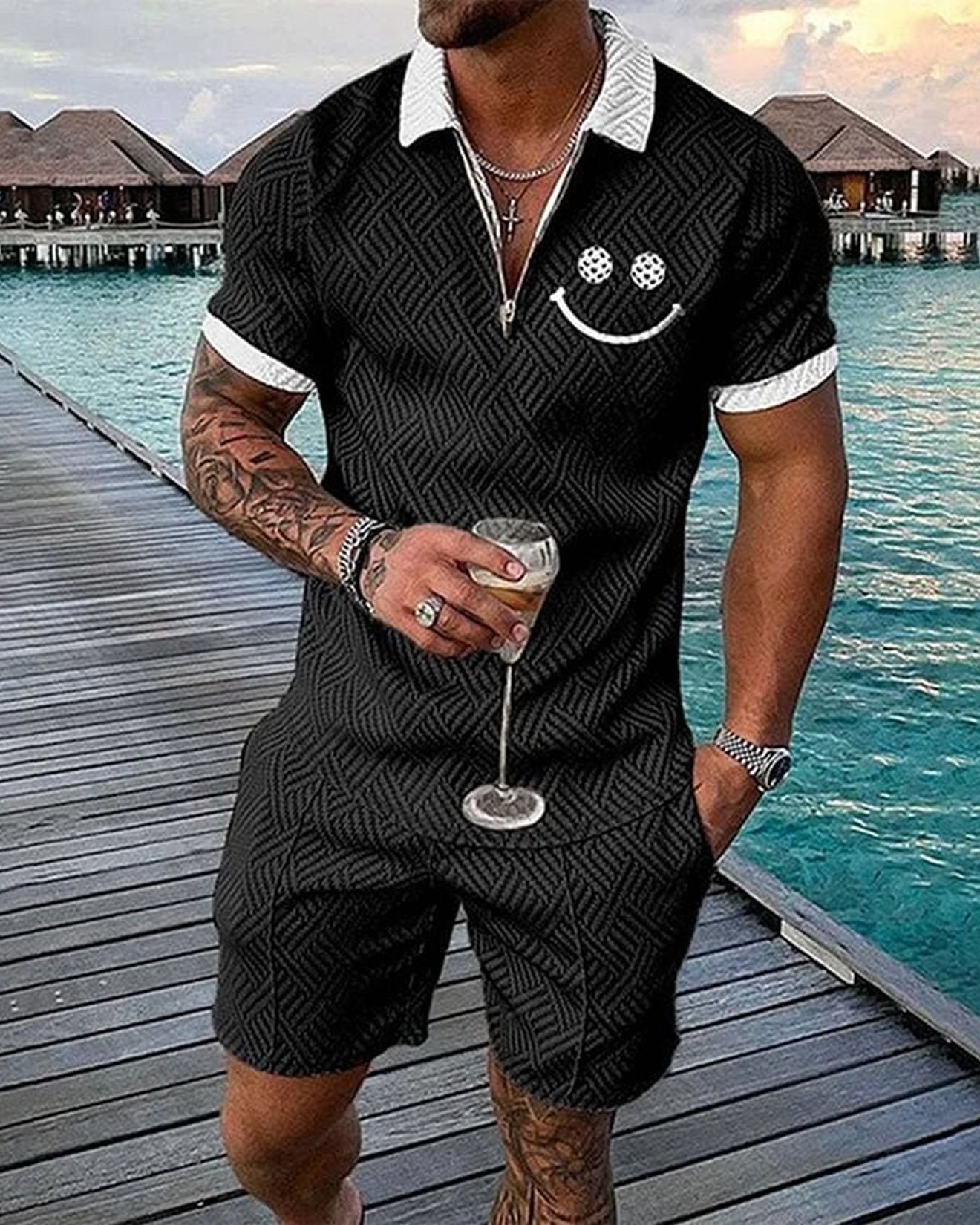 Smiley Polo Shirt And Shorts Co-Ord