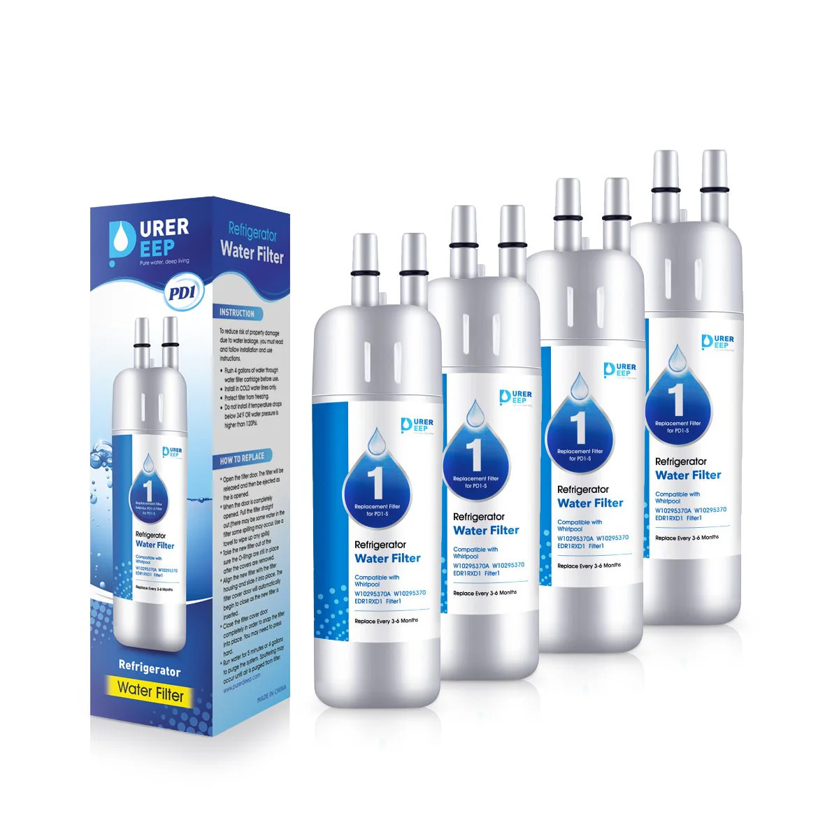 Purerdeep PD1 Compatible with EDR1RXD1, W10295370A, Refrigerator Water Filter 1 Whr1rxd1