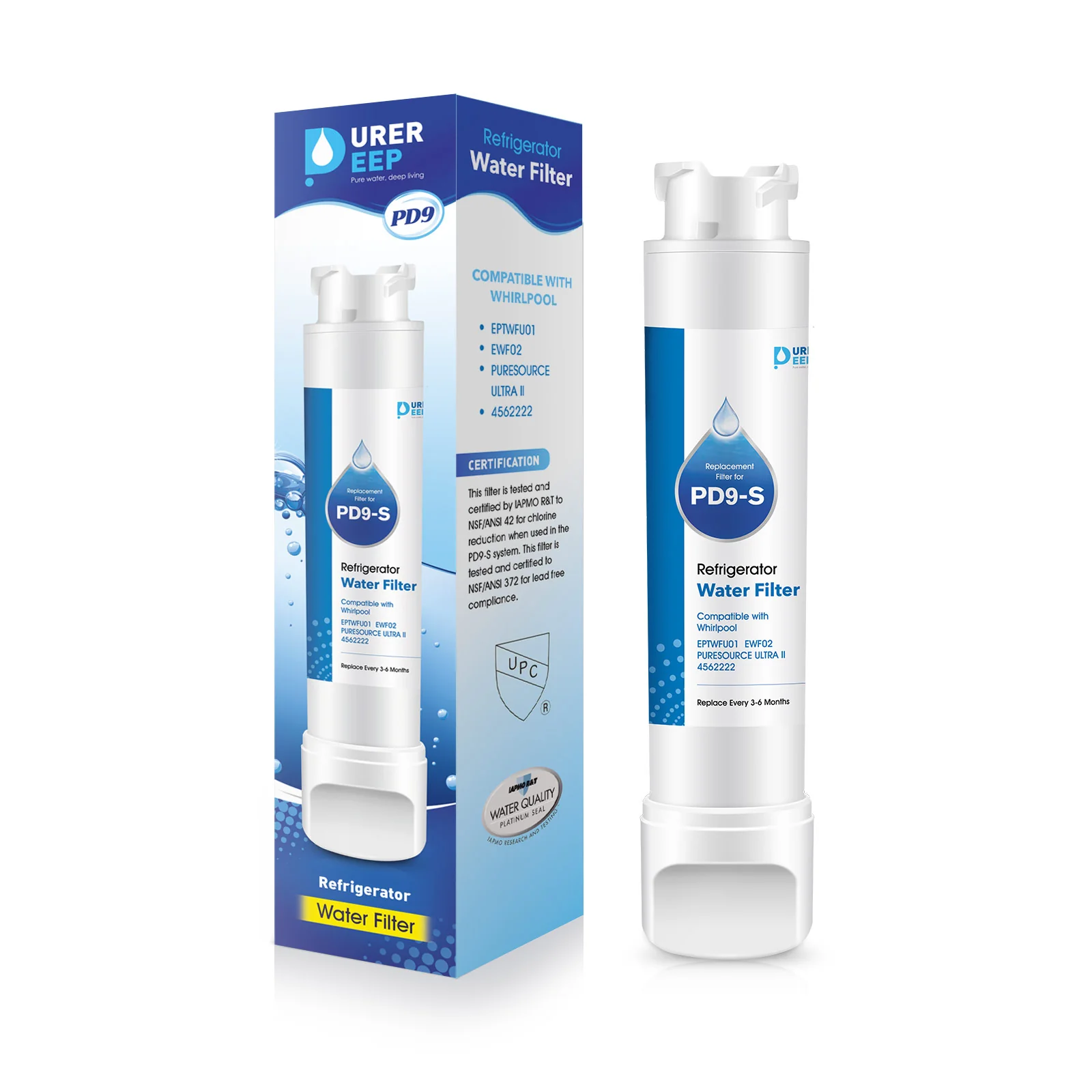 Purerdeep PD9 Compatible with EPTWFU01, EWF02, PureSource Ultra II Refrigerator Water Filter