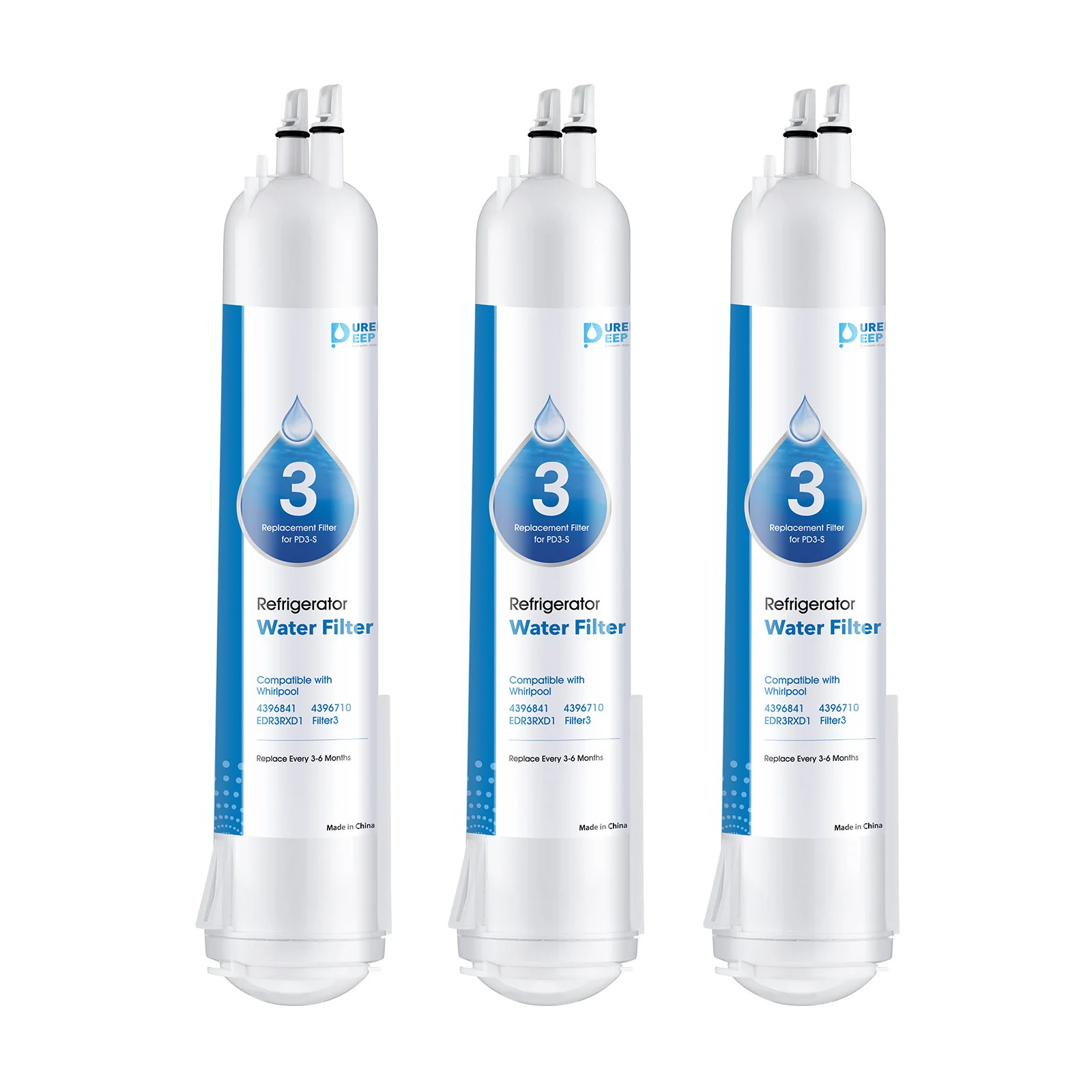 Purerdeep PD3 Compatible EDR3RXD1 Refrigerator Water Filter, 4396841, 4396710 Filter 3