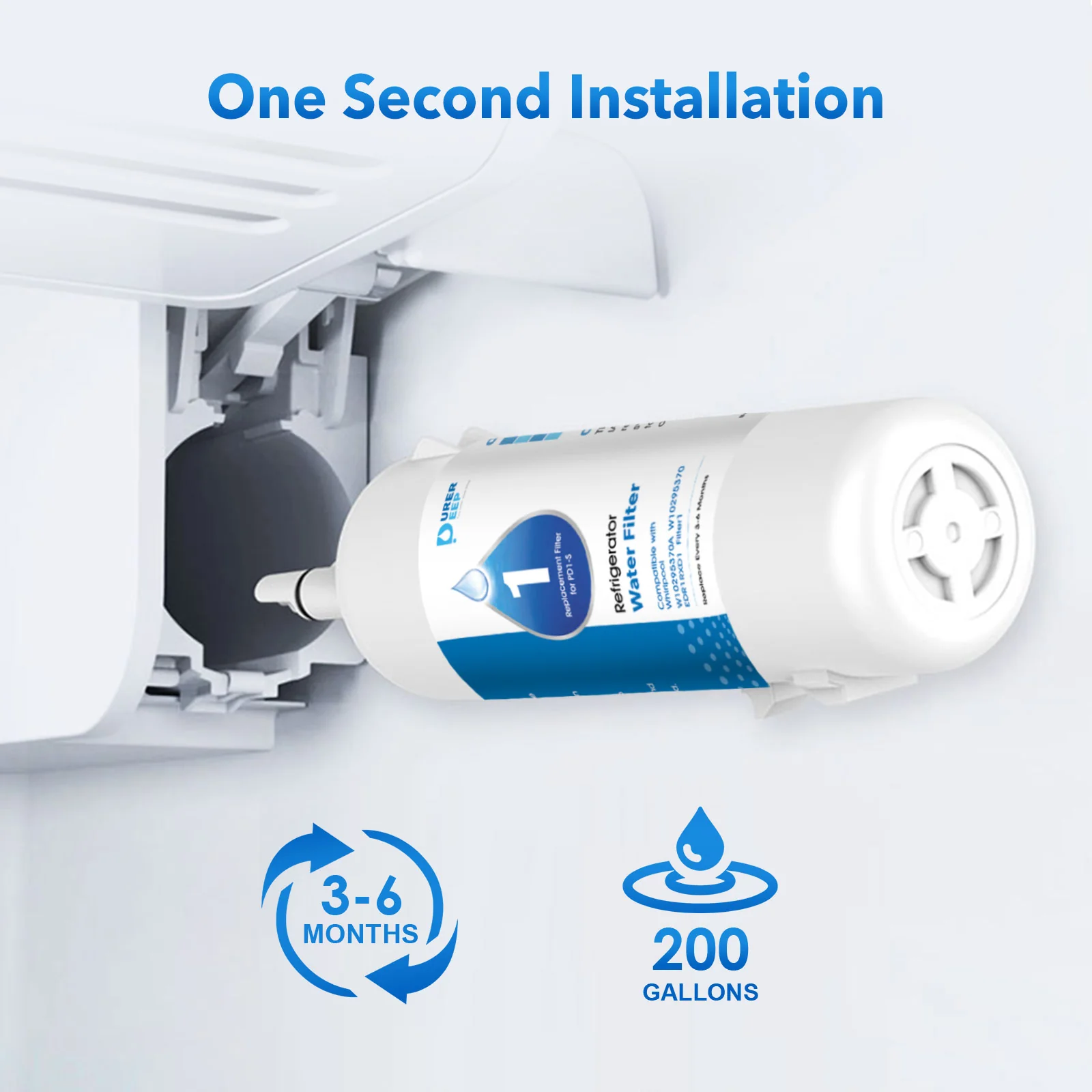 Purerdeep PD1 Compatible with EDR1RXD1, W10295370A, Refrigerator Water Filter 1 Whr1rxd1