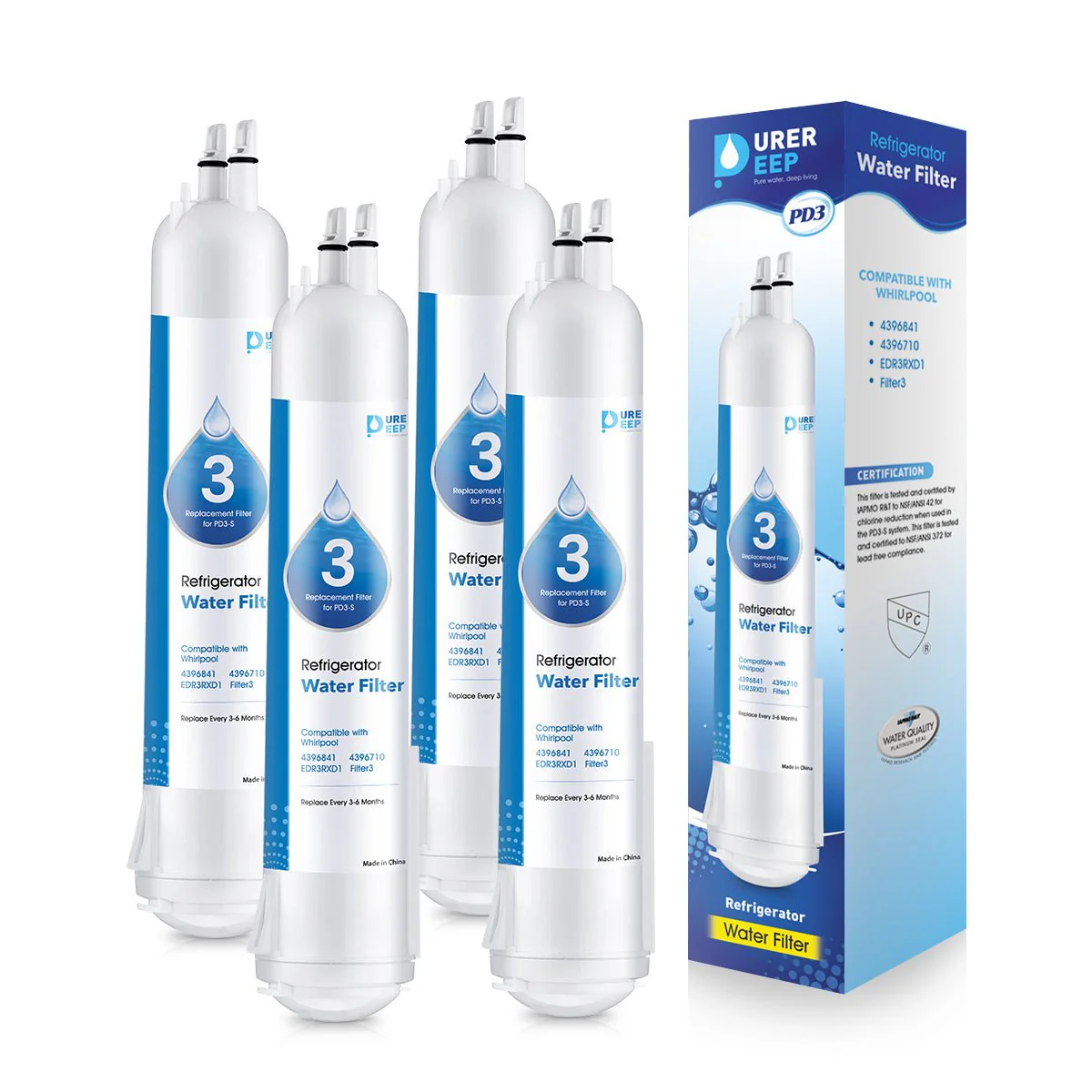 Purerdeep PD3 Compatible EDR3RXD1 Refrigerator Water Filter, 4396841, 4396710 Filter 3