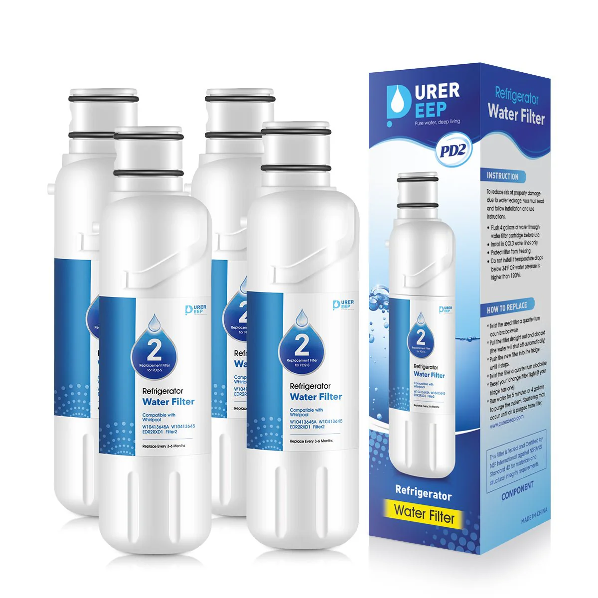 Purerdeep PD2 Compatible EDR2RXD1 Refrigerator Water Filter,W10413645A Filter 2