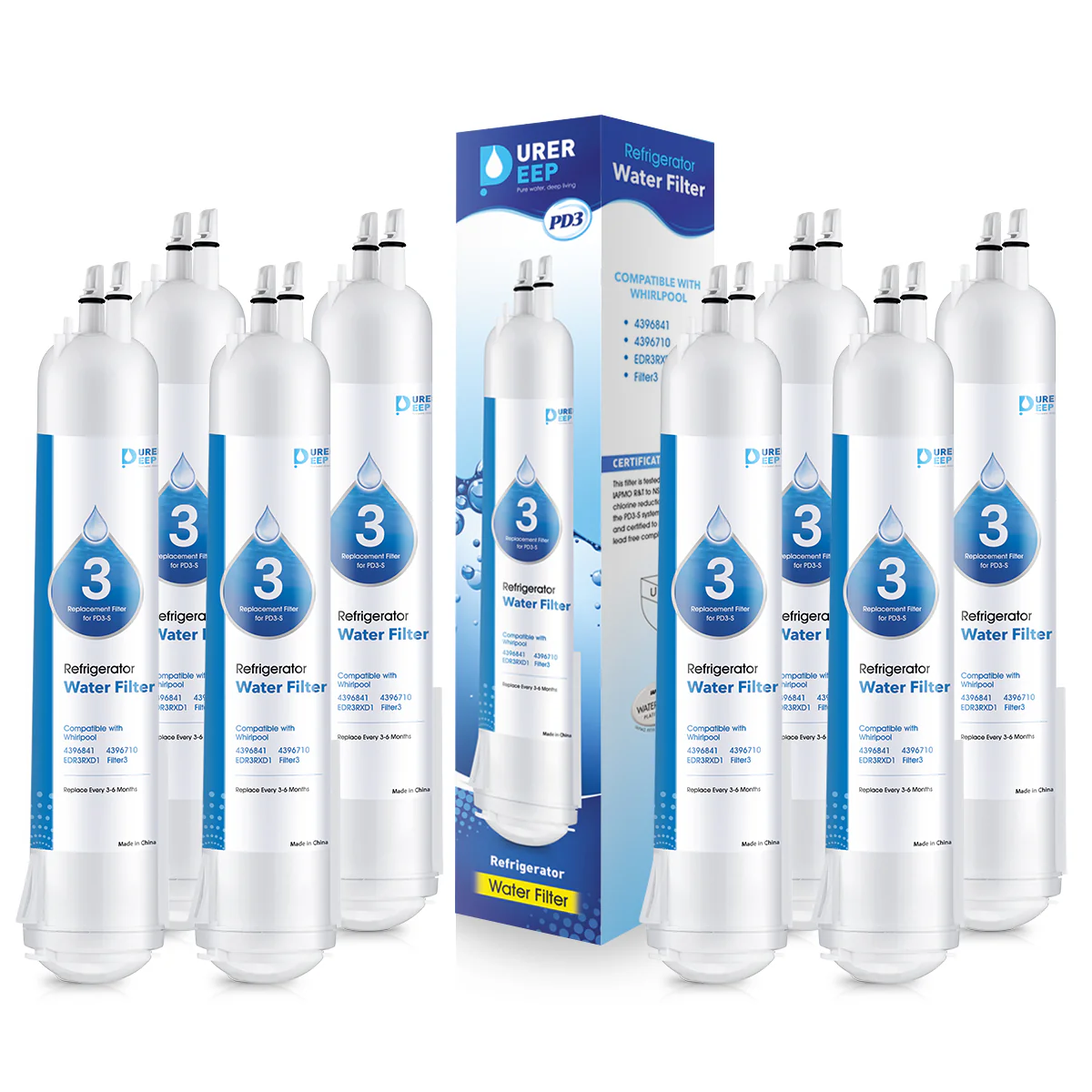 Purerdeep PD3 Compatible EDR3RXD1 Refrigerator Water Filter, 4396841, 4396710 Filter 3