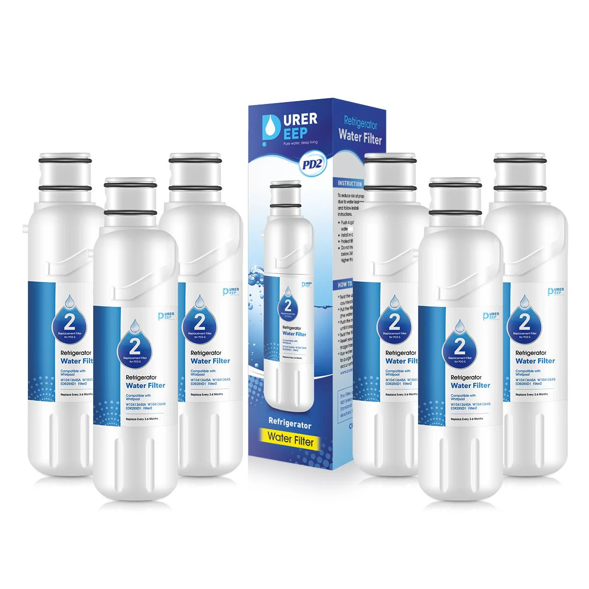 Purerdeep PD2 Compatible EDR2RXD1 Refrigerator Water Filter,W10413645A Filter 2