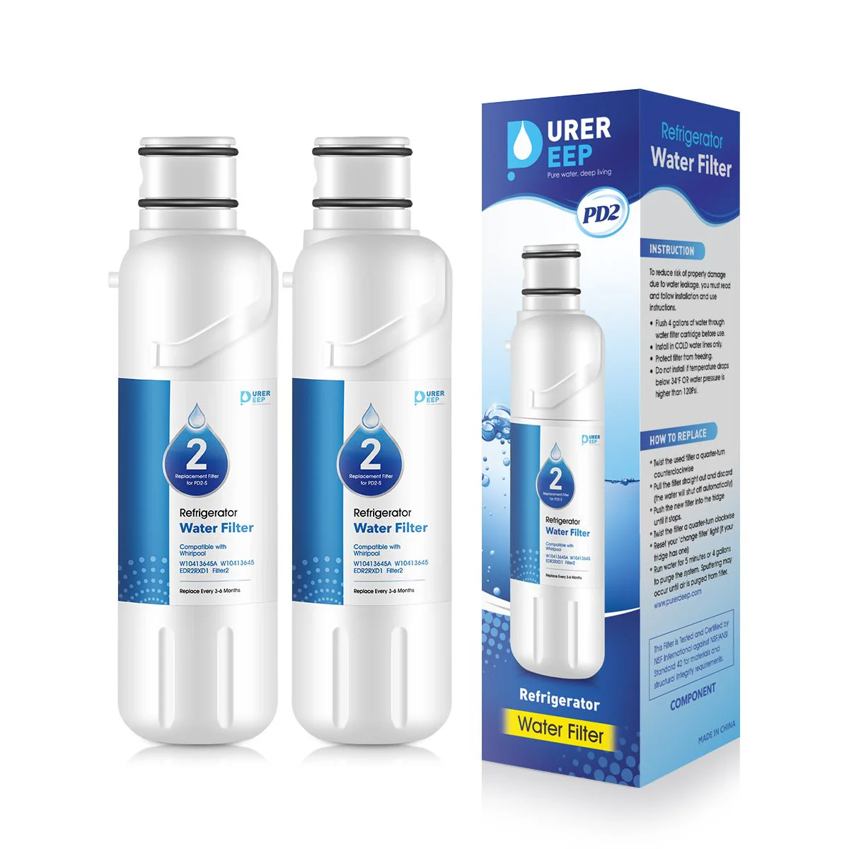 Purerdeep PD2 Compatible EDR2RXD1 Refrigerator Water Filter,W10413645A Filter 2
