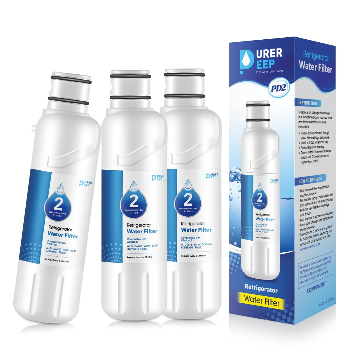 Purerdeep PD2 Compatible EDR2RXD1 Refrigerator Water Filter,W10413645A Filter 2