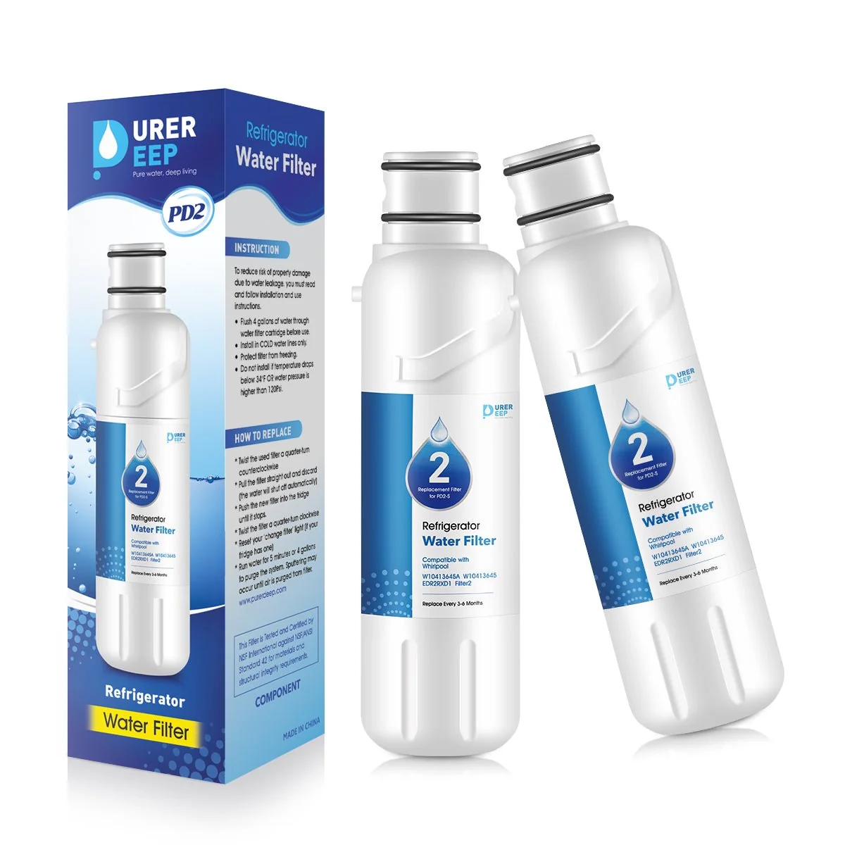 Purerdeep PD2 Compatible EDR2RXD1 Refrigerator Water Filter,W10413645A Filter 2