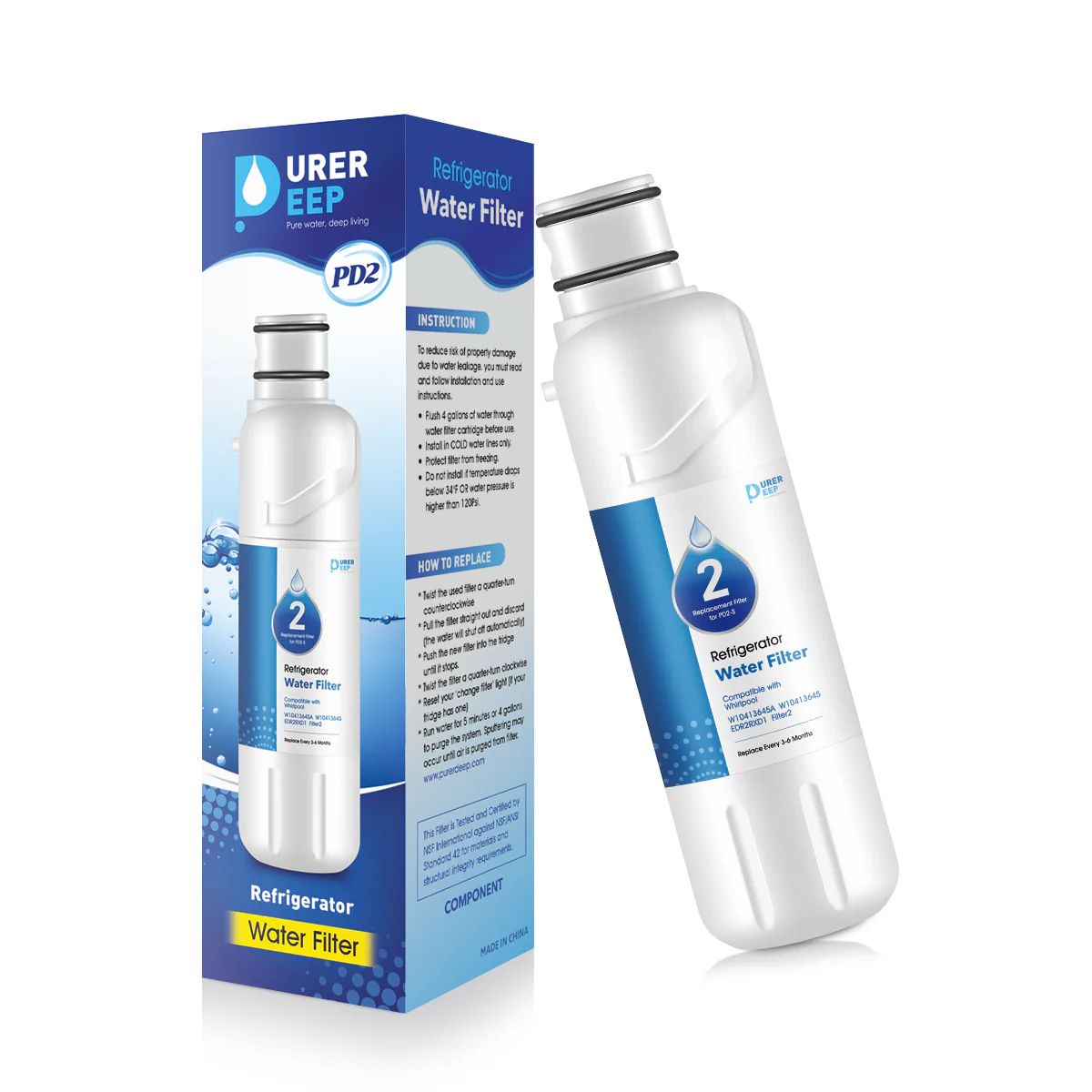Purerdeep PD2 Compatible EDR2RXD1 Refrigerator Water Filter,W10413645A Filter 2