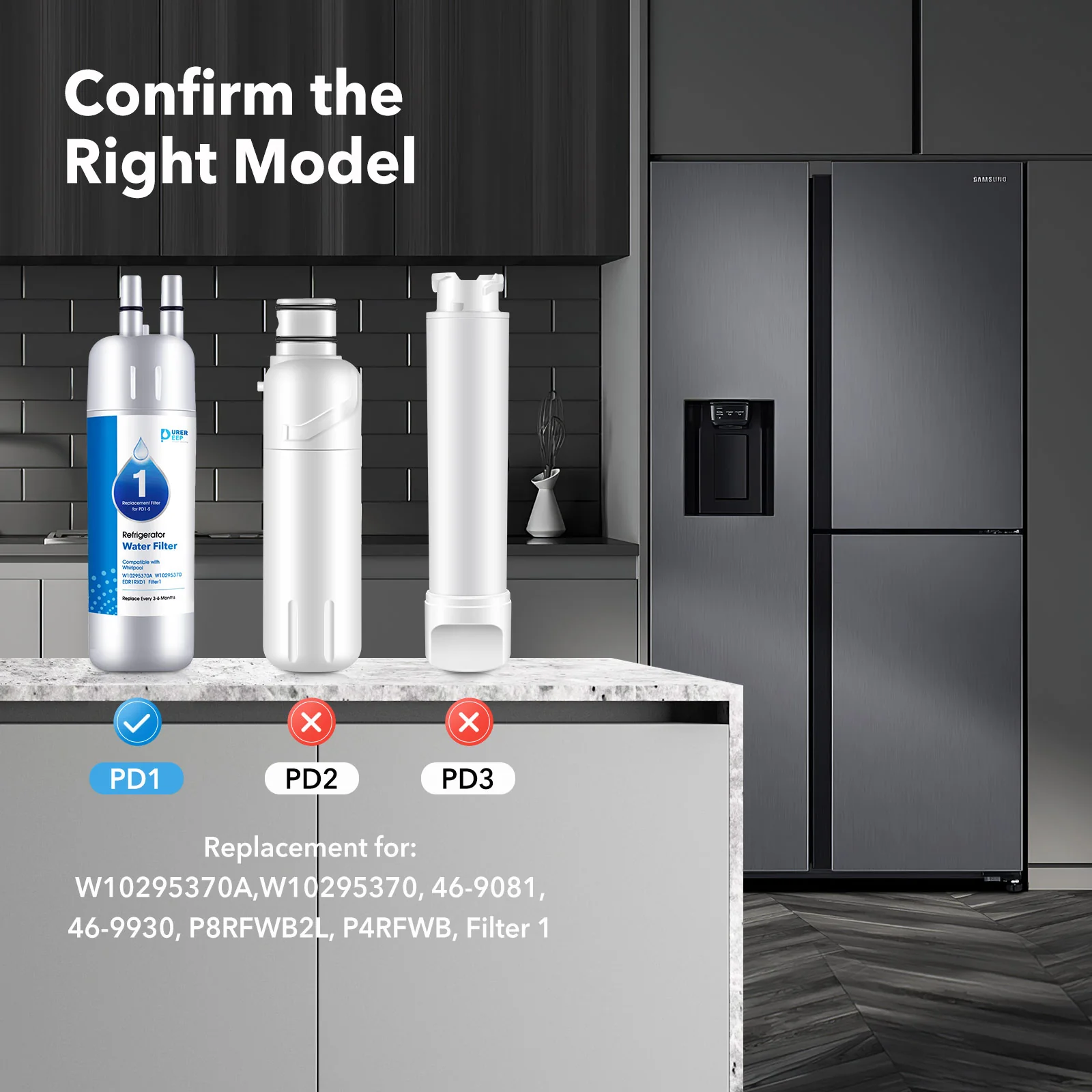 Purerdeep PD1 Compatible with EDR1RXD1, W10295370A, Refrigerator Water Filter 1 Whr1rxd1