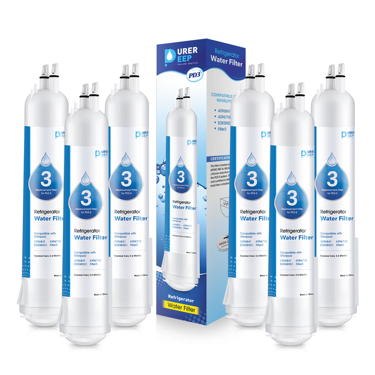 Purerdeep PD3 Compatible EDR3RXD1 Refrigerator Water Filter, 4396841, 4396710 Filter 3