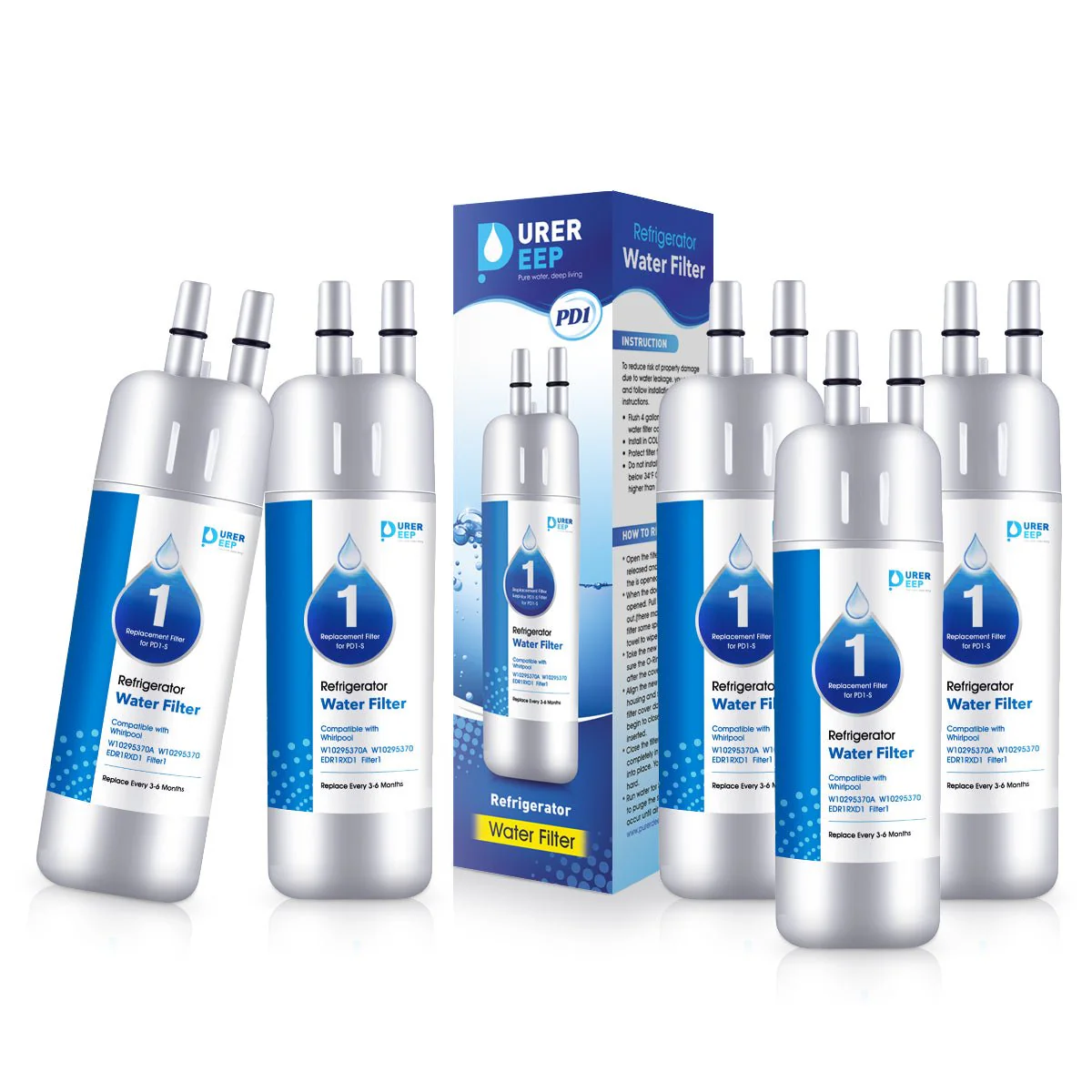 Purerdeep PD1 Compatible with EDR1RXD1, W10295370A, Refrigerator Water Filter 1 Whr1rxd1