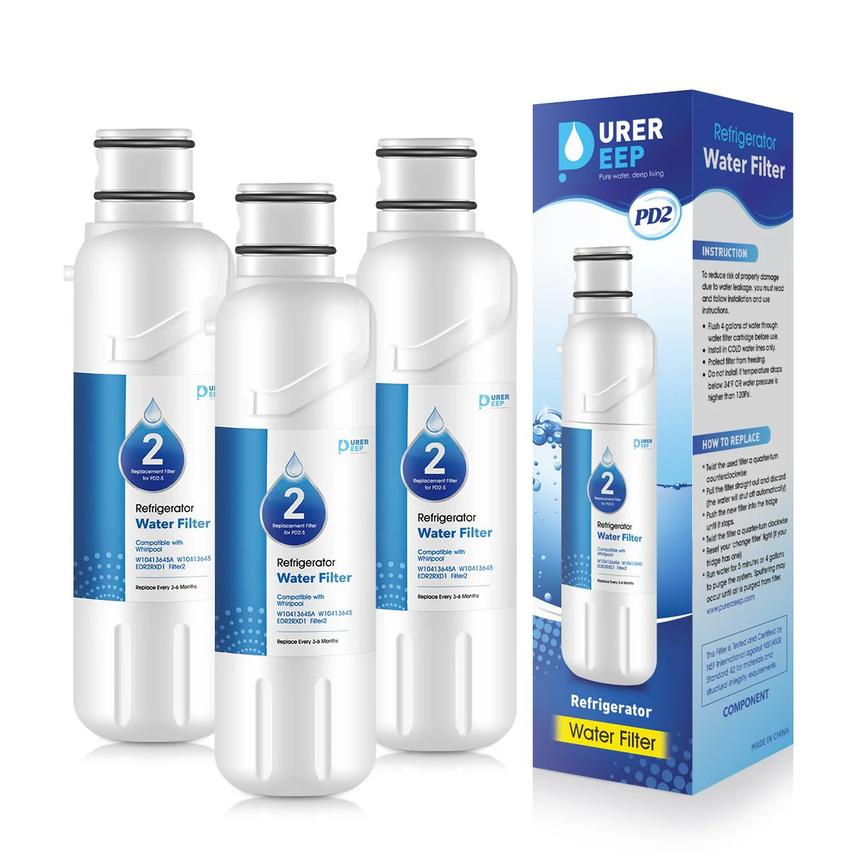 Purerdeep PD2 Compatible EDR2RXD1 Refrigerator Water Filter,W10413645A Filter 2
