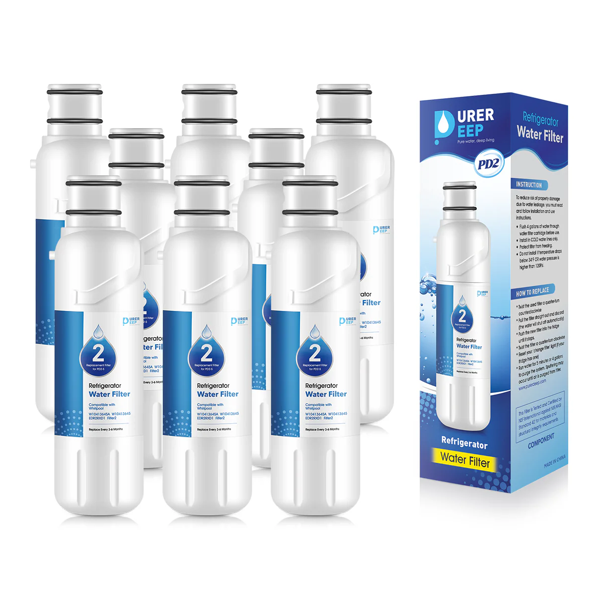 Purerdeep PD2 Compatible EDR2RXD1 Refrigerator Water Filter,W10413645A Filter 2
