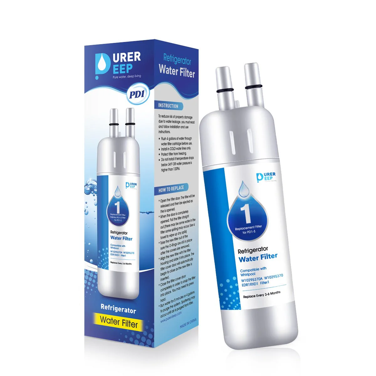Purerdeep PD1 Compatible with EDR1RXD1, W10295370A, Refrigerator Water Filter 1 Whr1rxd1